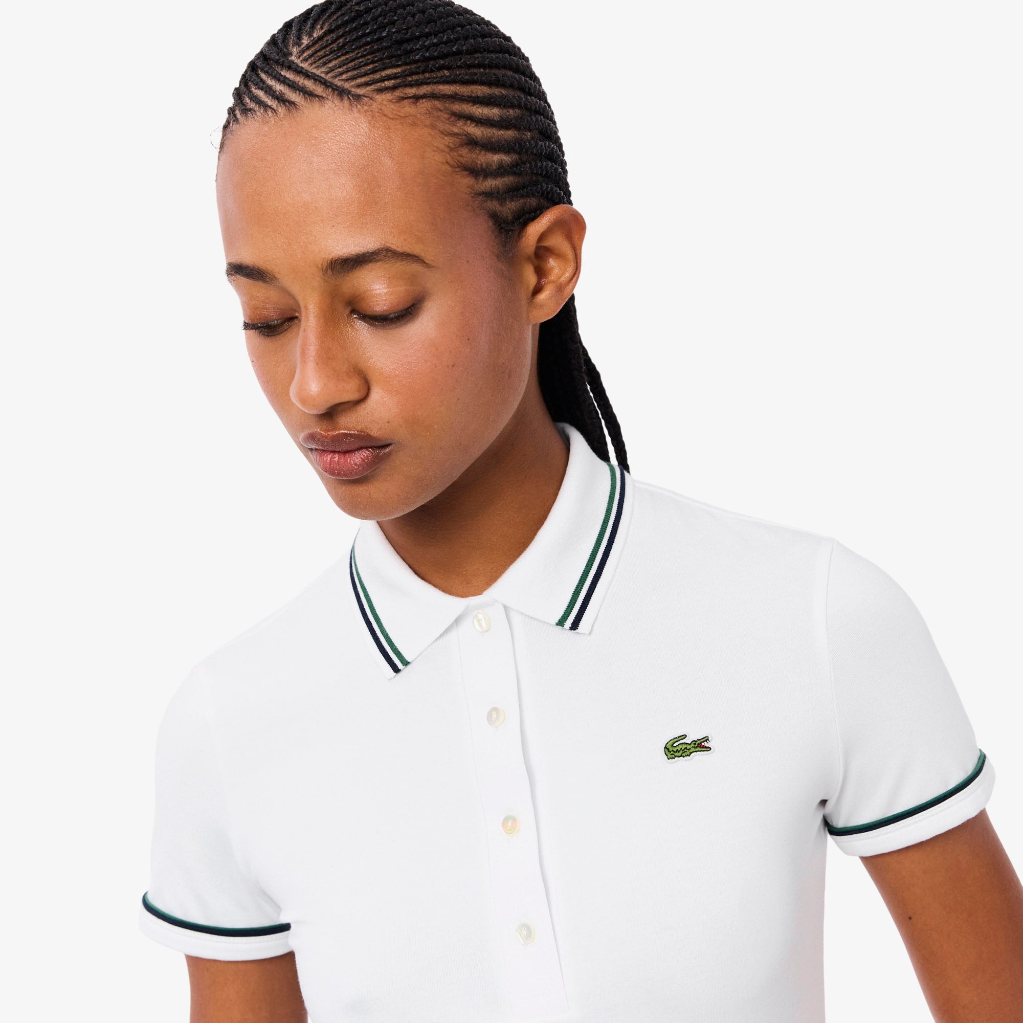 Women's L.12.D Slim Fit Trim Detail Polo - White / Navy Blue / Green