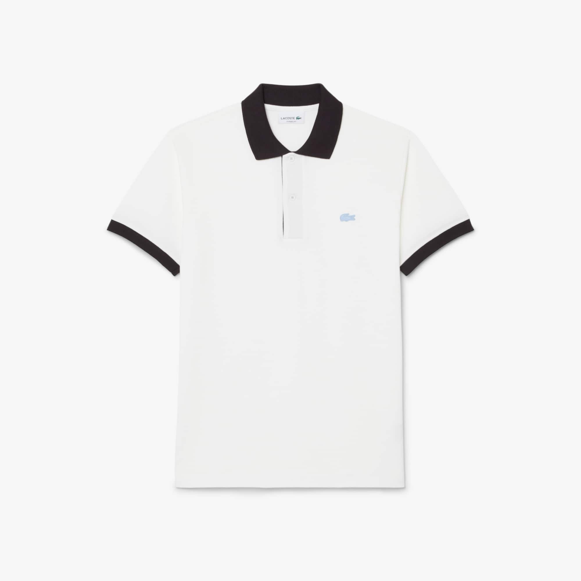 Classic Fit Contrast Rib Polo - Blanc / Marron