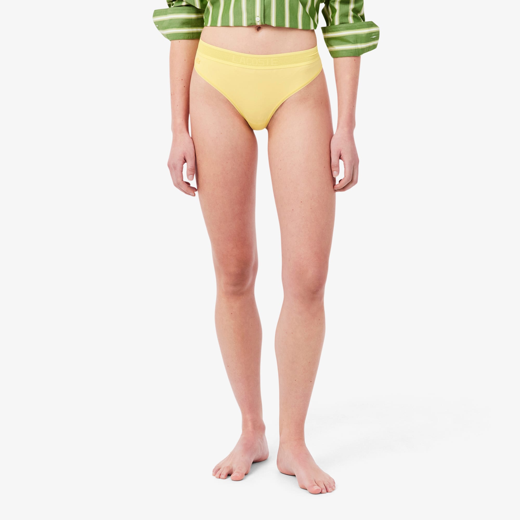 Logo Waist Microfiber String Briefs - Pastel yellow
