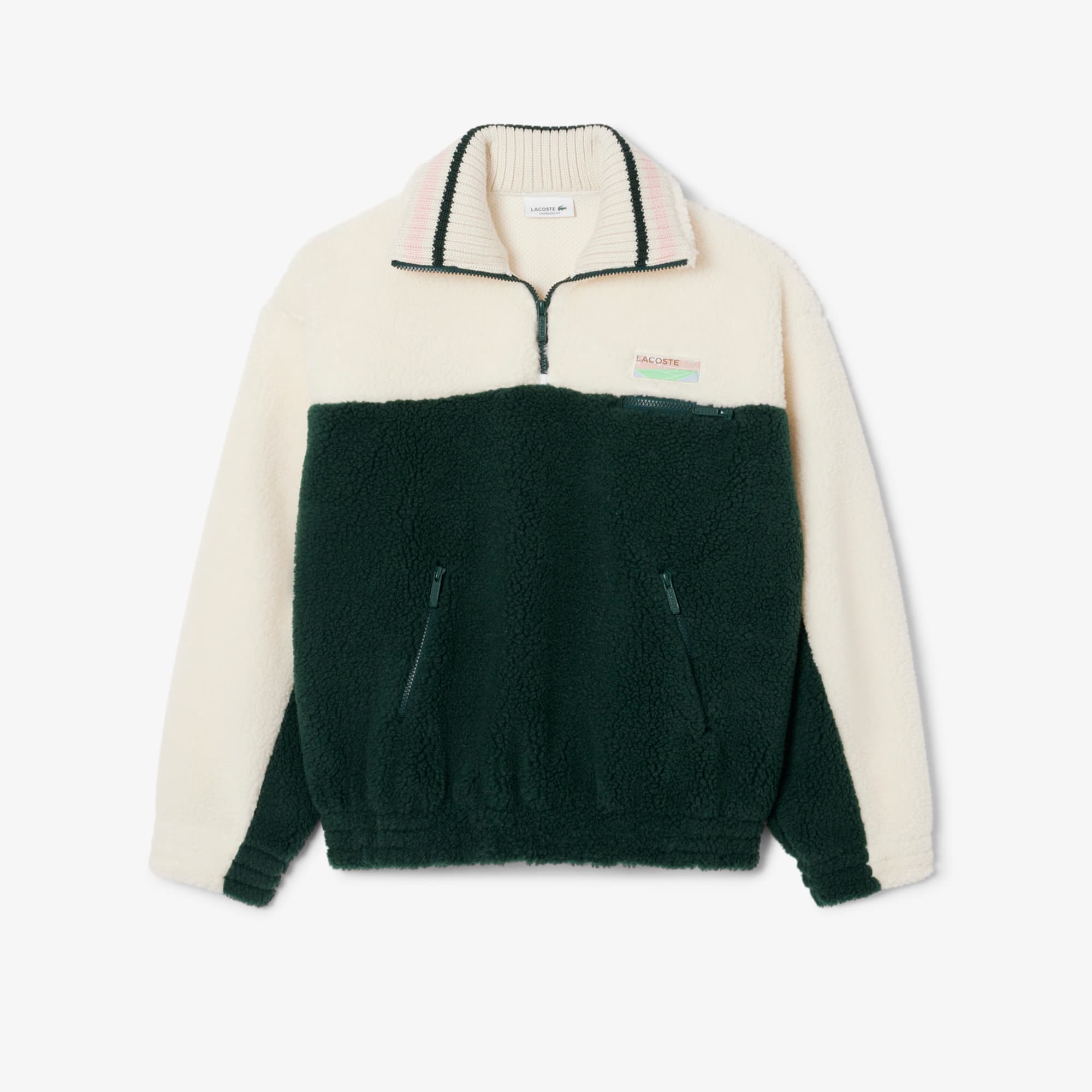 Women's High-Neck Oversized Fleece Sweatshirt - Green / White