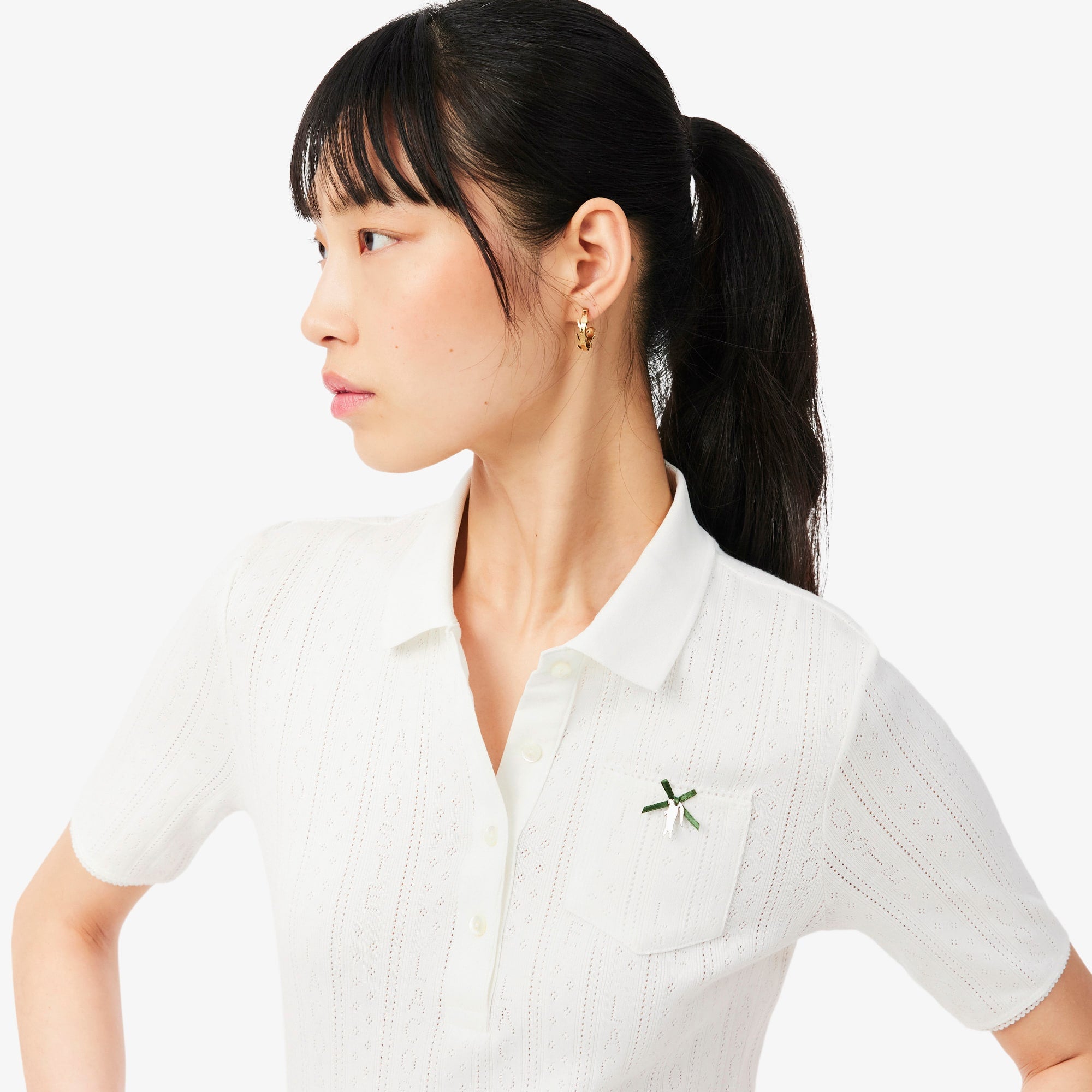 Women's Slim Fit Pointelle Branded L.12.D Polo - White