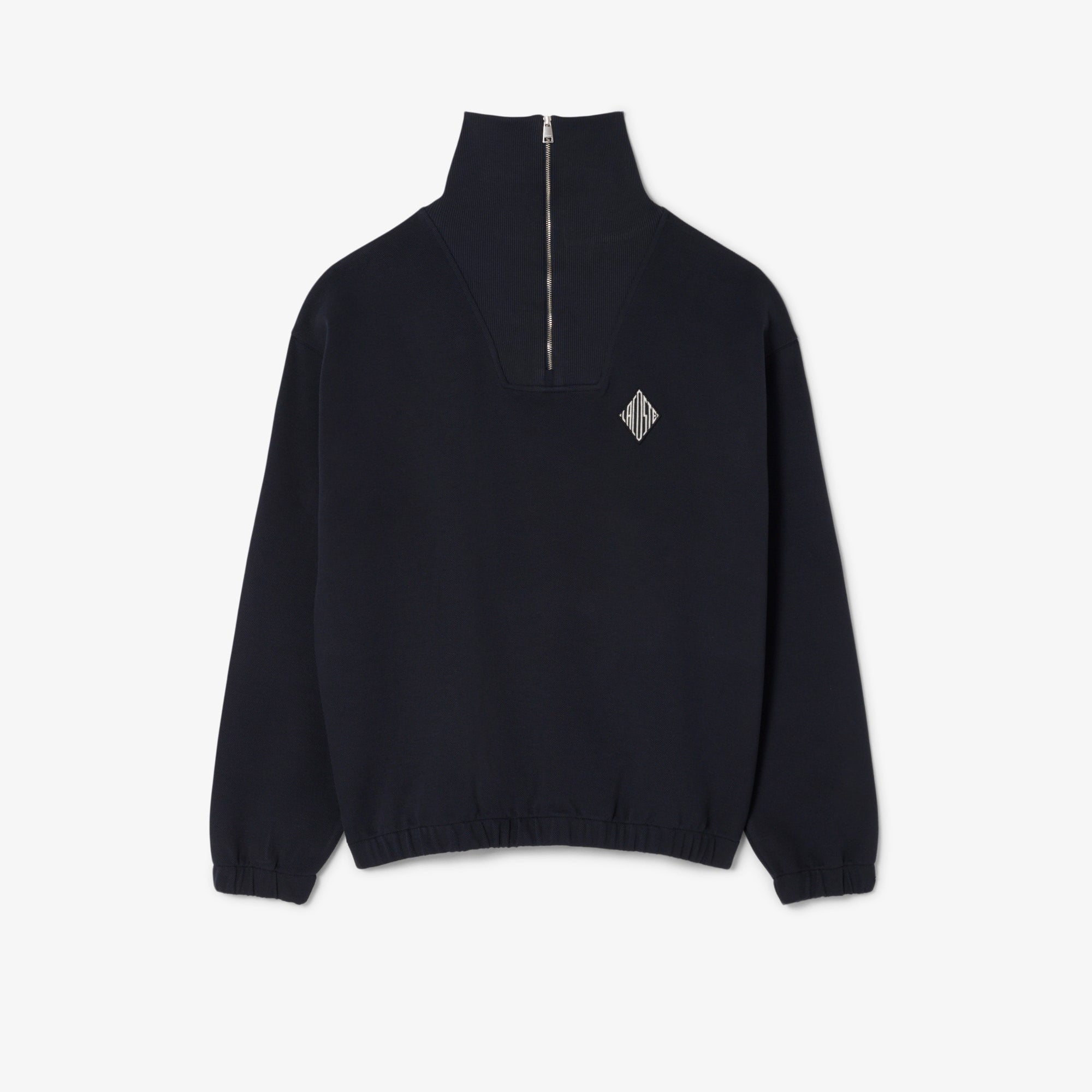 Loose Fit Zipped Neck Piqué Sweatshirt - Black
