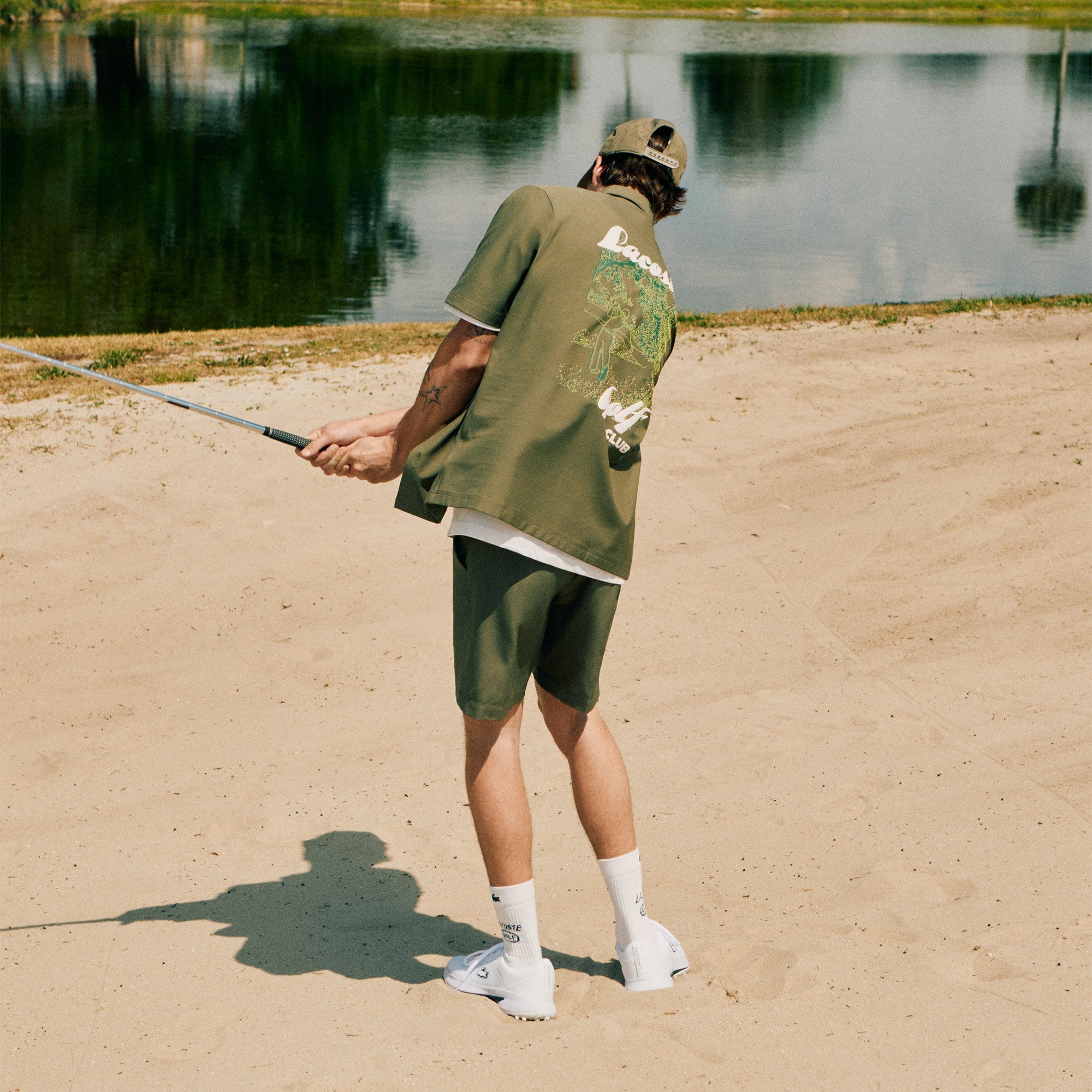 Men's Ultra Dry Printed Stretch Golf Shirt - Khaki Green