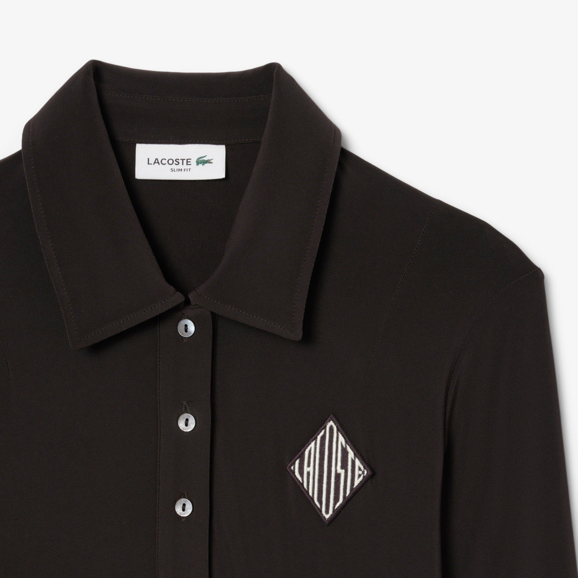 Embroidered Badge Slim Fit Polo Dress - Brown