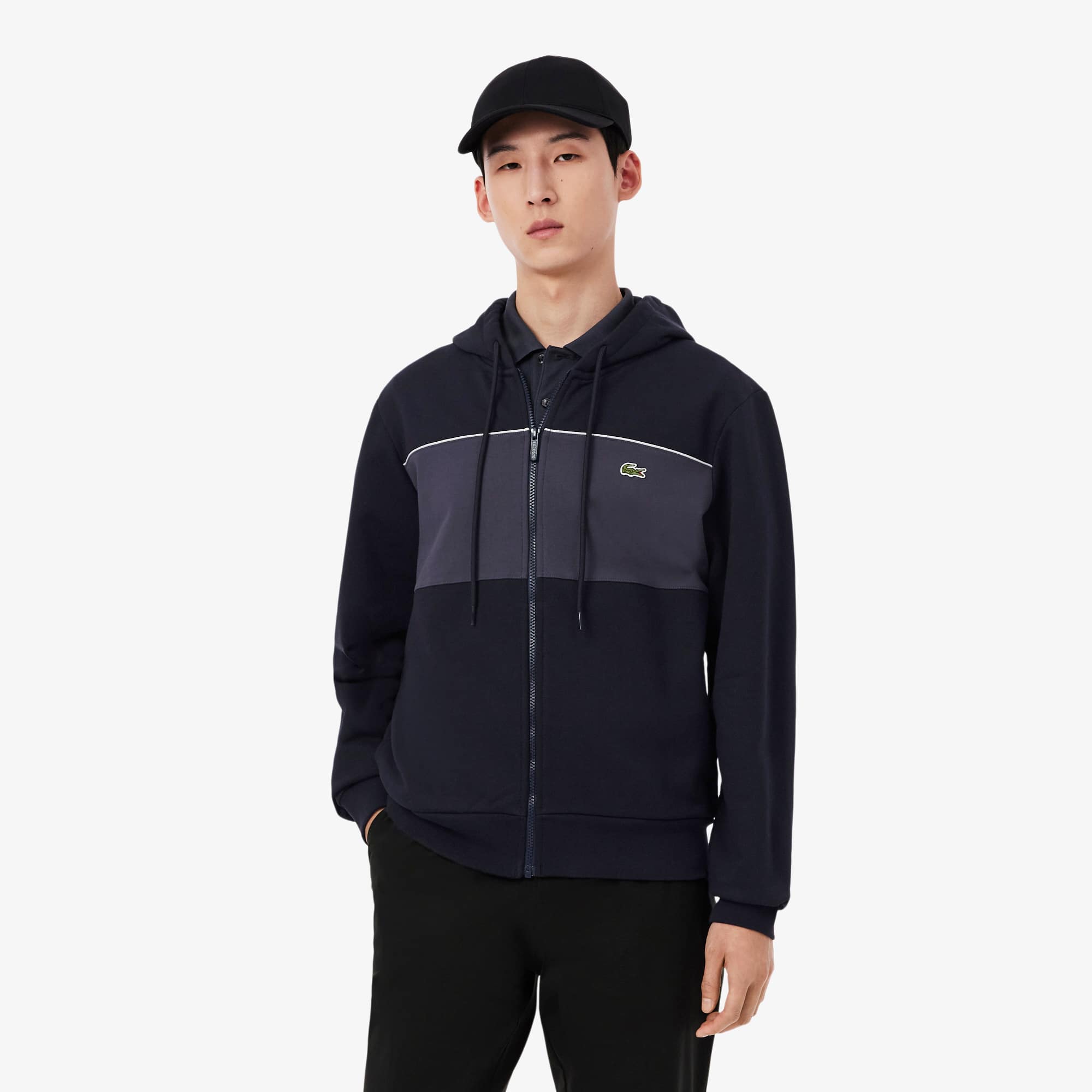 Colorblock Zipped Hoodie - Noir / Gris Fonce