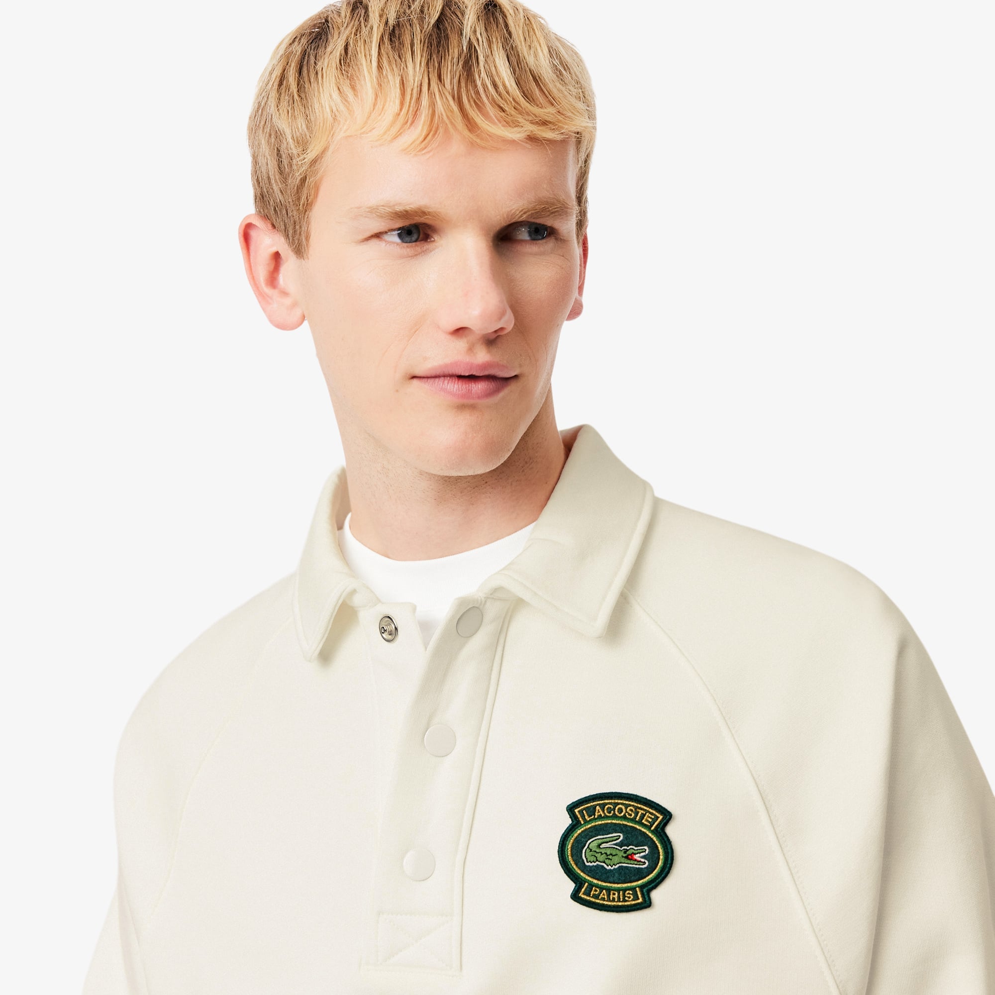 Men's Loose Fit Polo Collar Fleece Sweatshirt - White