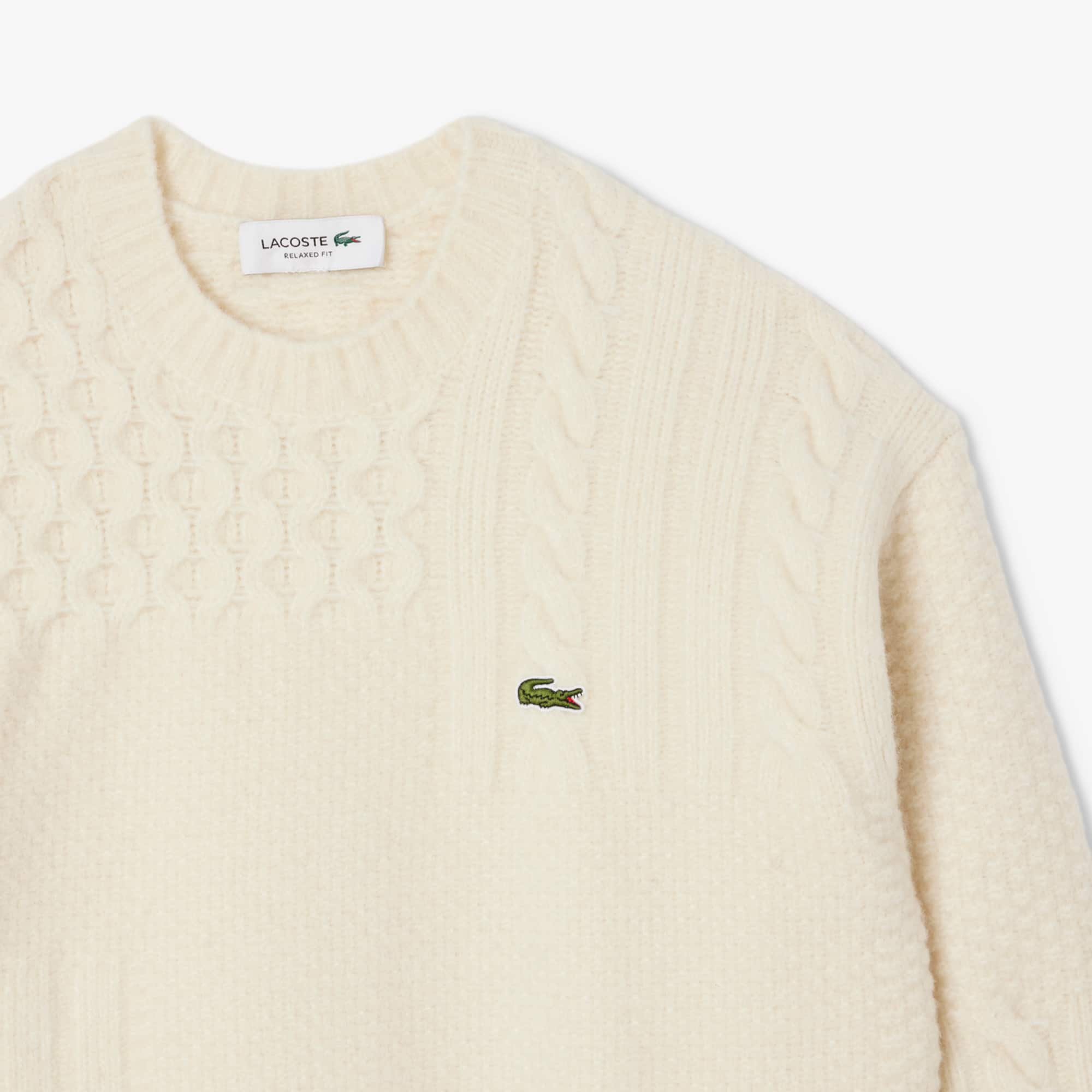 Men's Relaxed Fit Patchwork Effect Wool Sweater - Cream