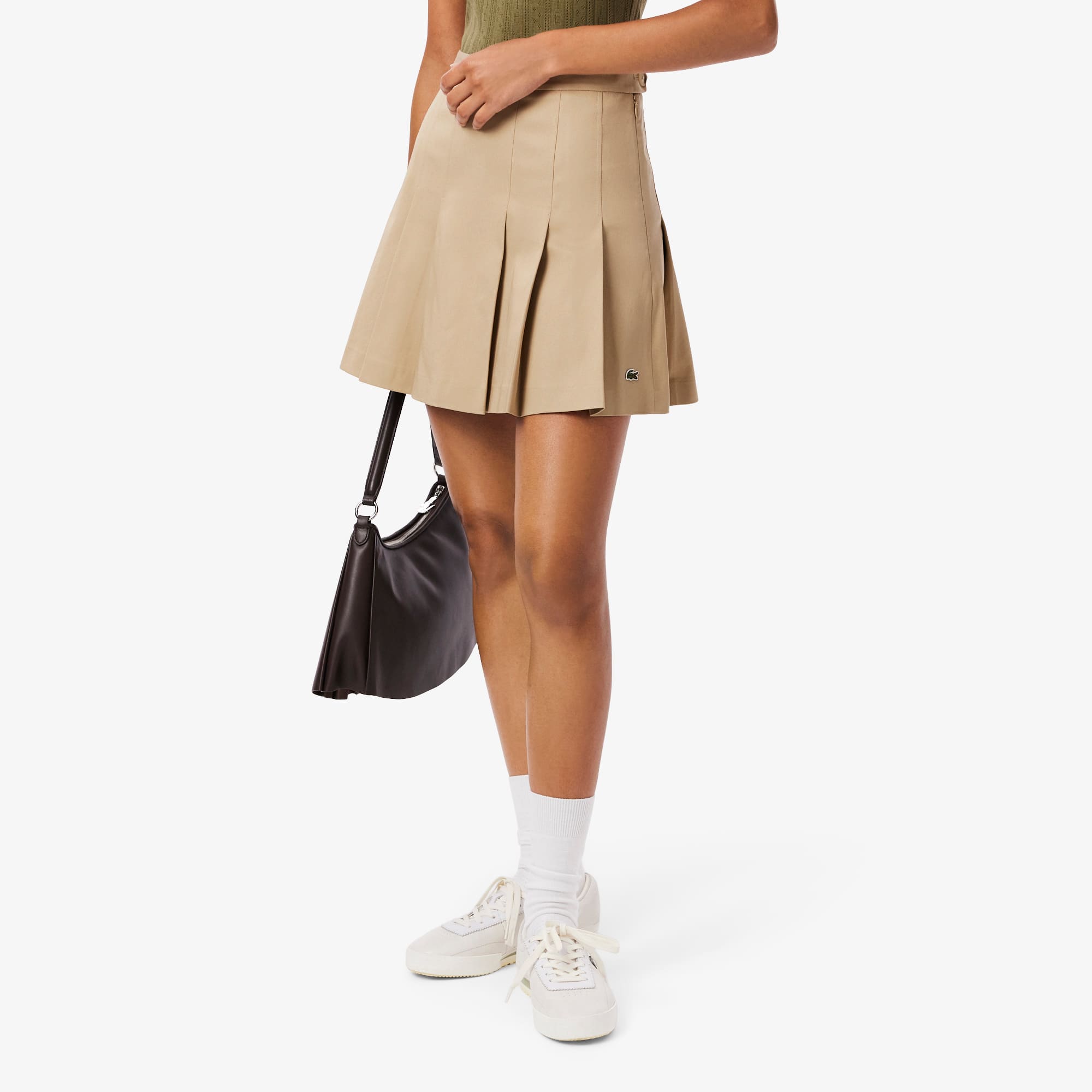 Women's Short Stretch Cotton Pleated Skirt - Beige