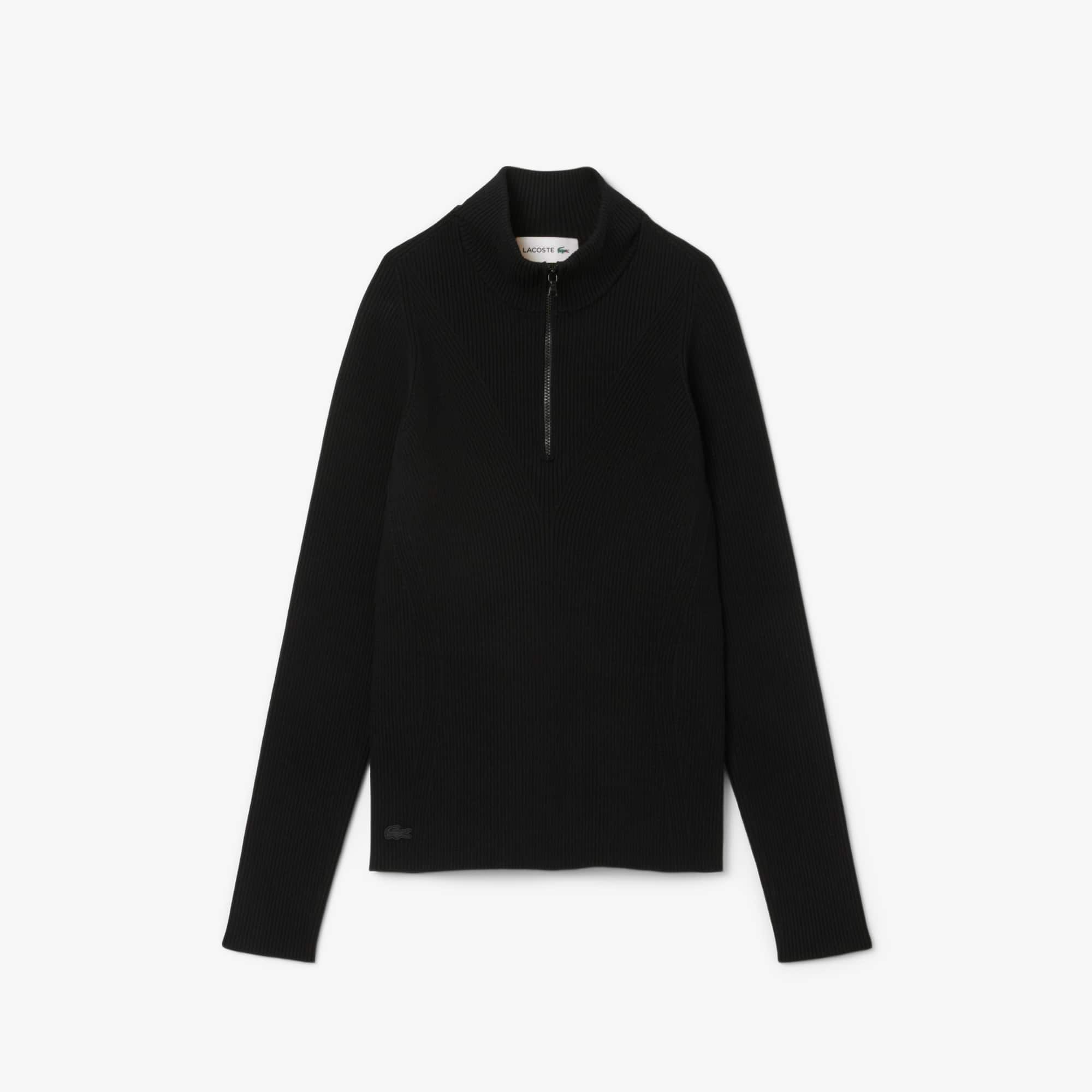 Women's High-Neck 3D Ribbed Knit Sweater - Black
