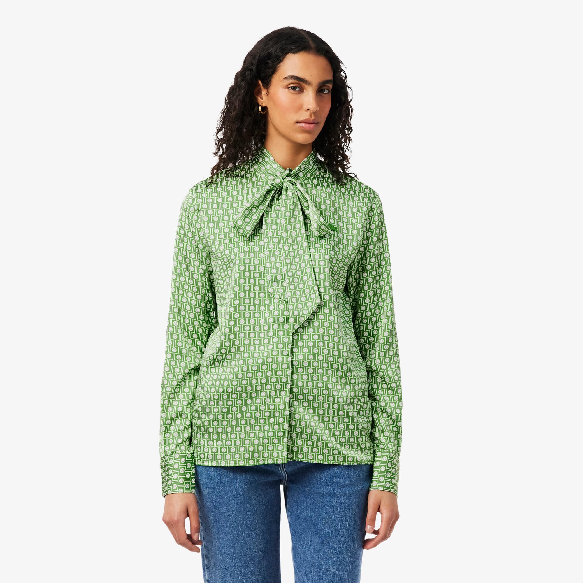 Regular Fit Removable Tie Collar Shirt - Vert / Blanc