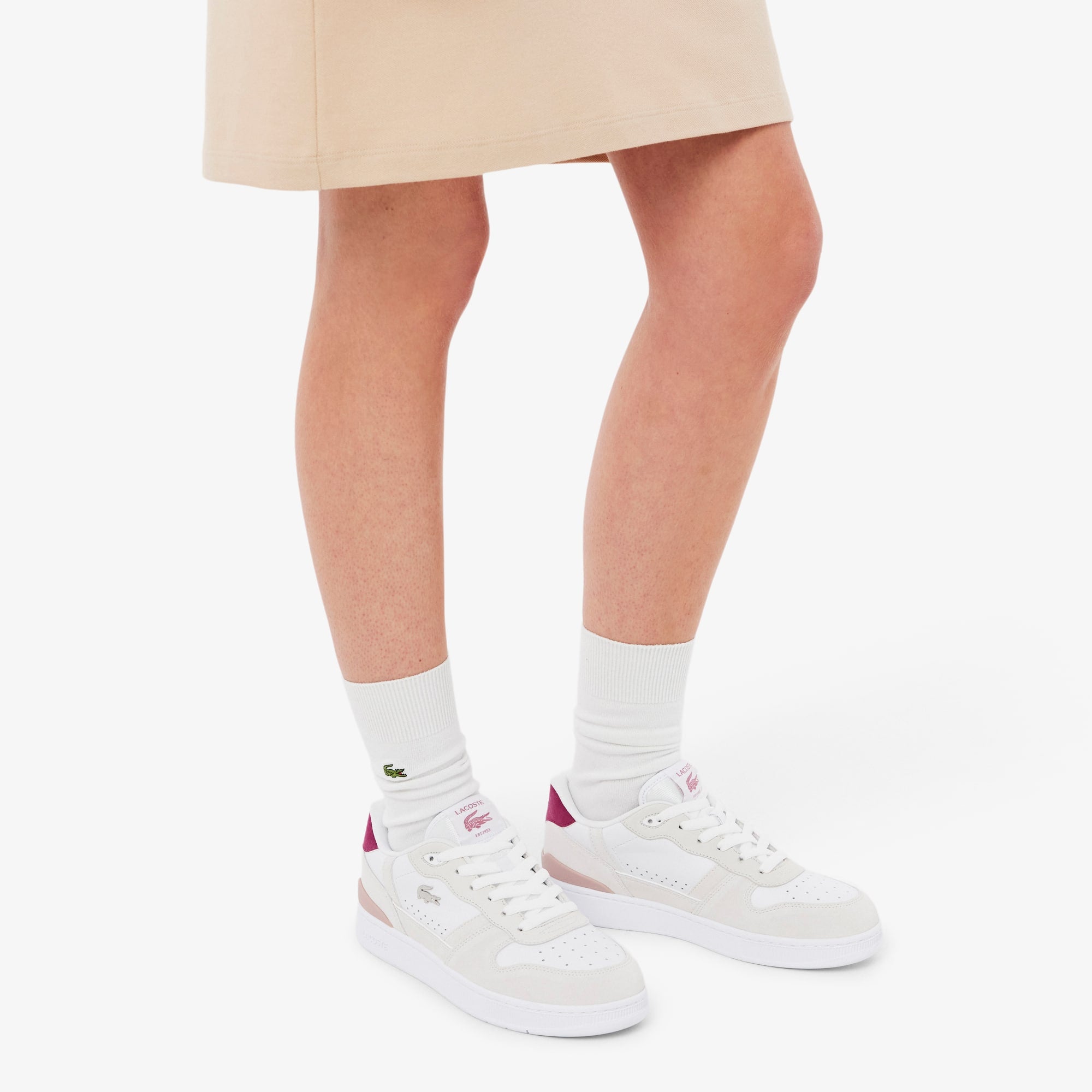 Women's T-Clip Set Suede Sneakers - WHT/DK PURP
