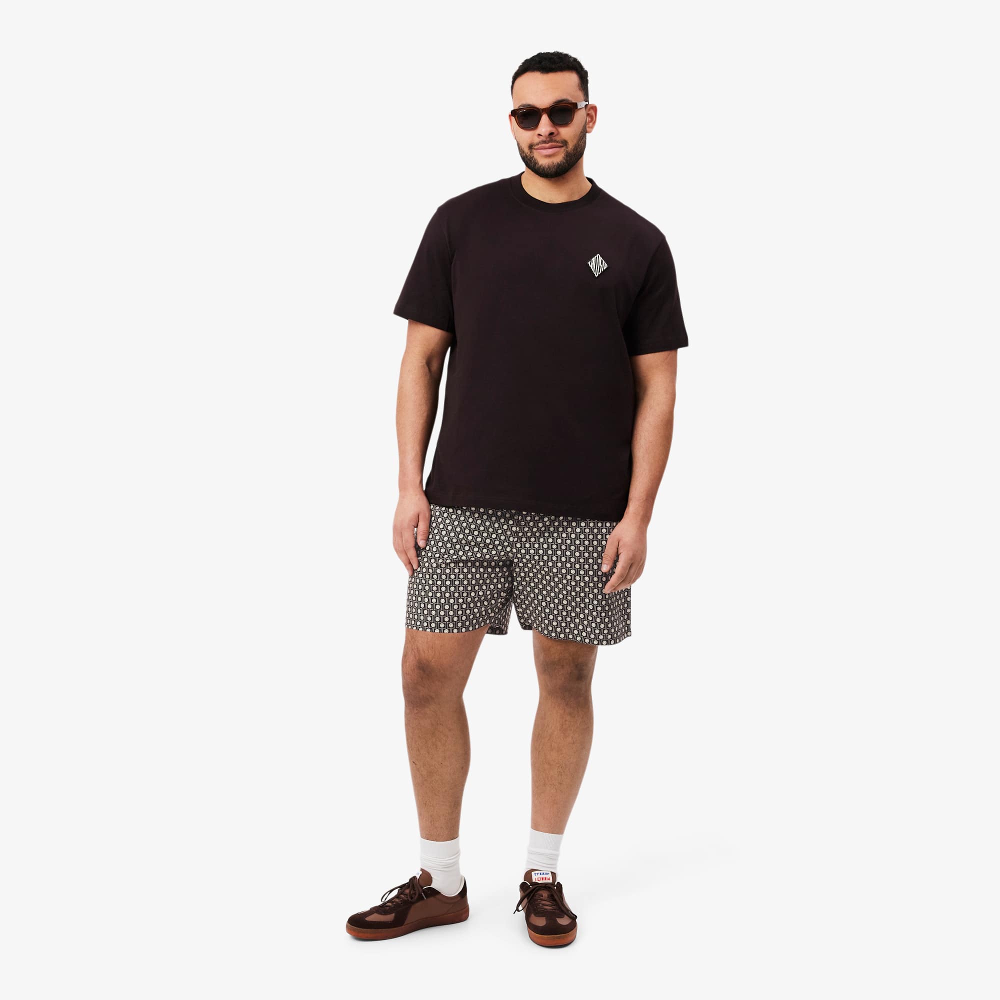 Relaxed Fit Printed Cotton Blend Shorts - Marron / Beige