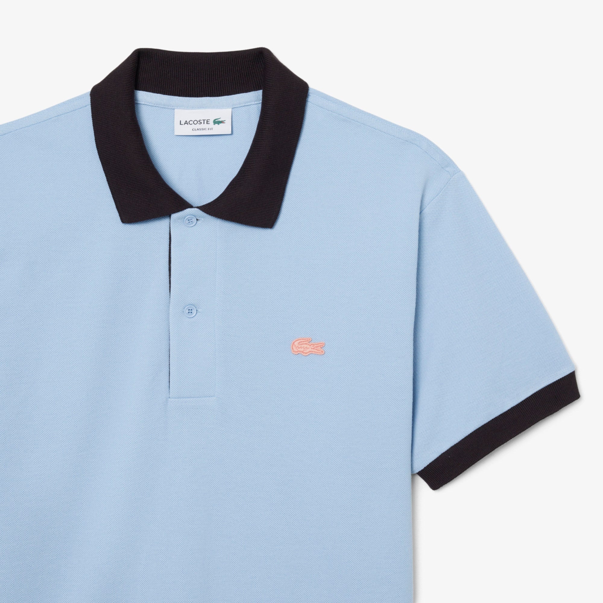 Classic Fit Contrast Rib Polo - Bleu Clair / Marron