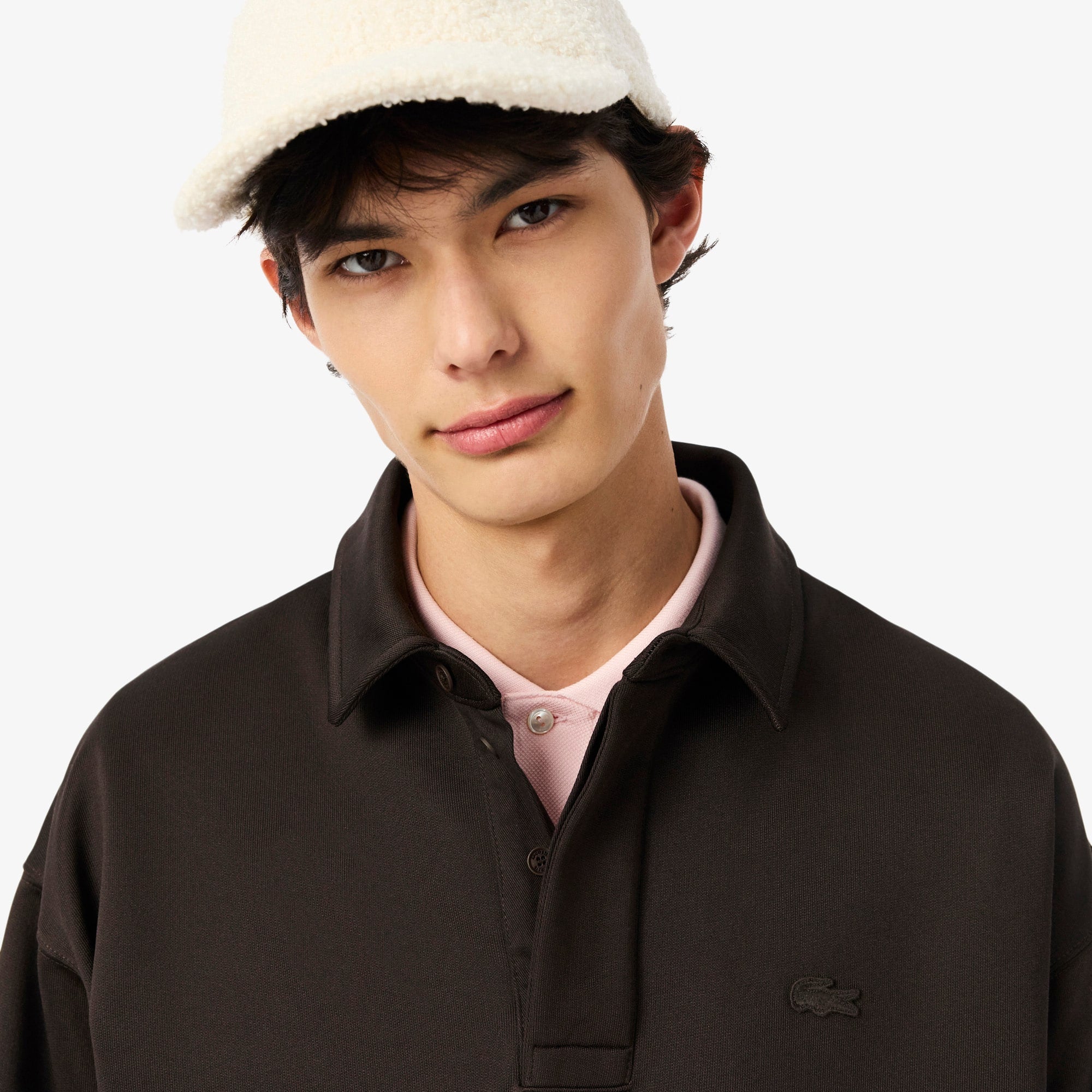 Men's Loose Fit Fleece Polo Sweatshirt - Brown