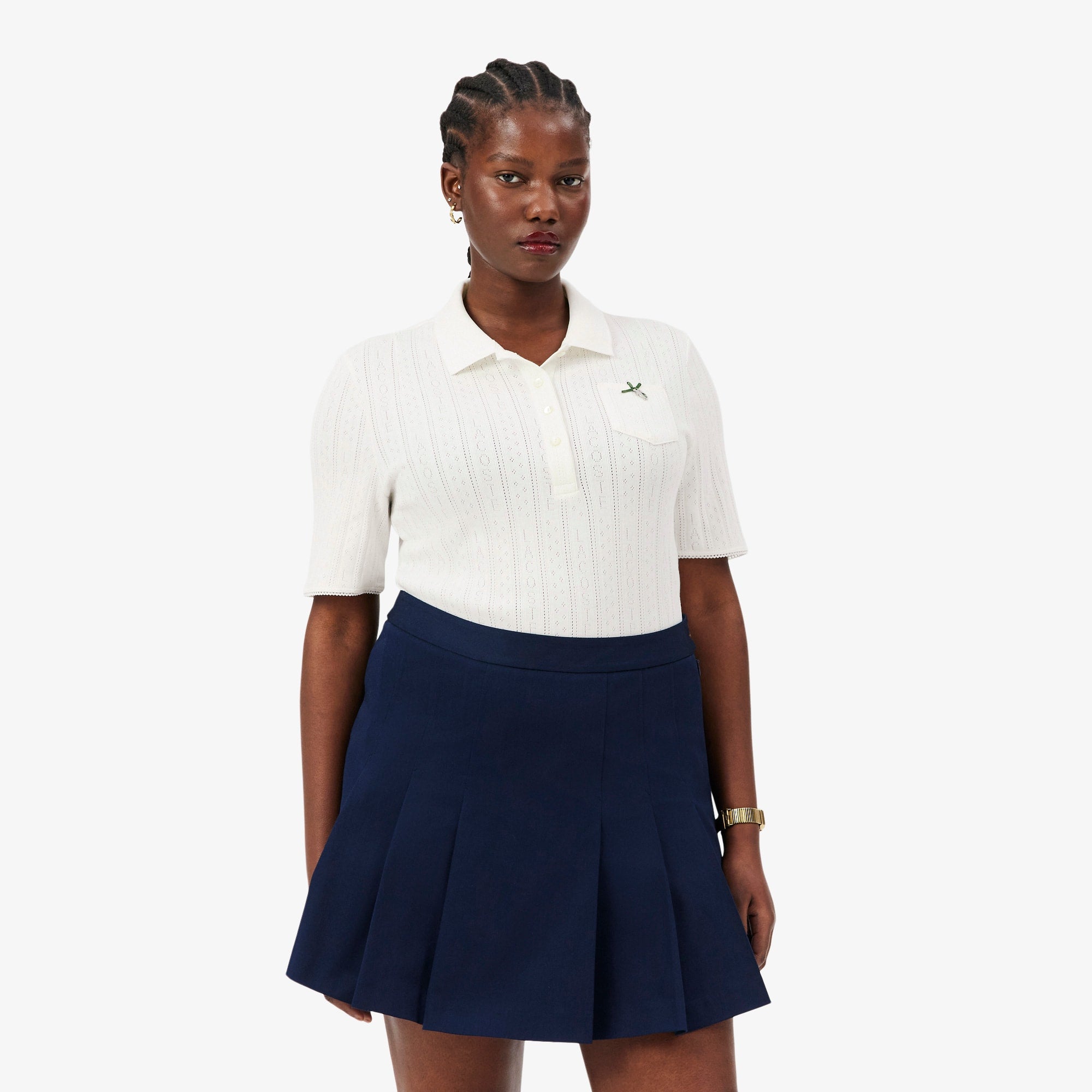 Women's Slim Fit Pointelle Branded L.12.D Polo - White