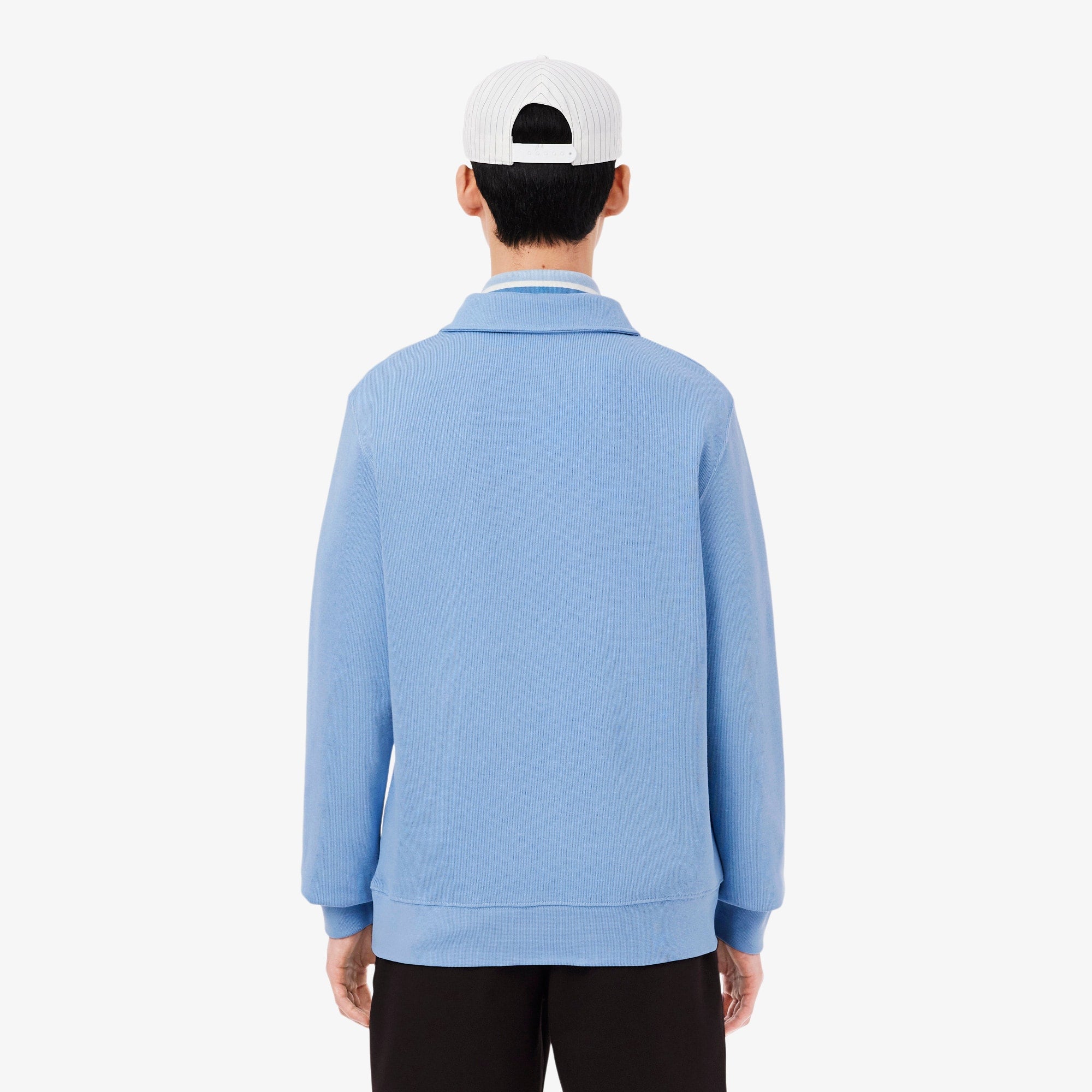 Men's Ribbed Cotton Polo Collar Sweatshirt - Light Blue