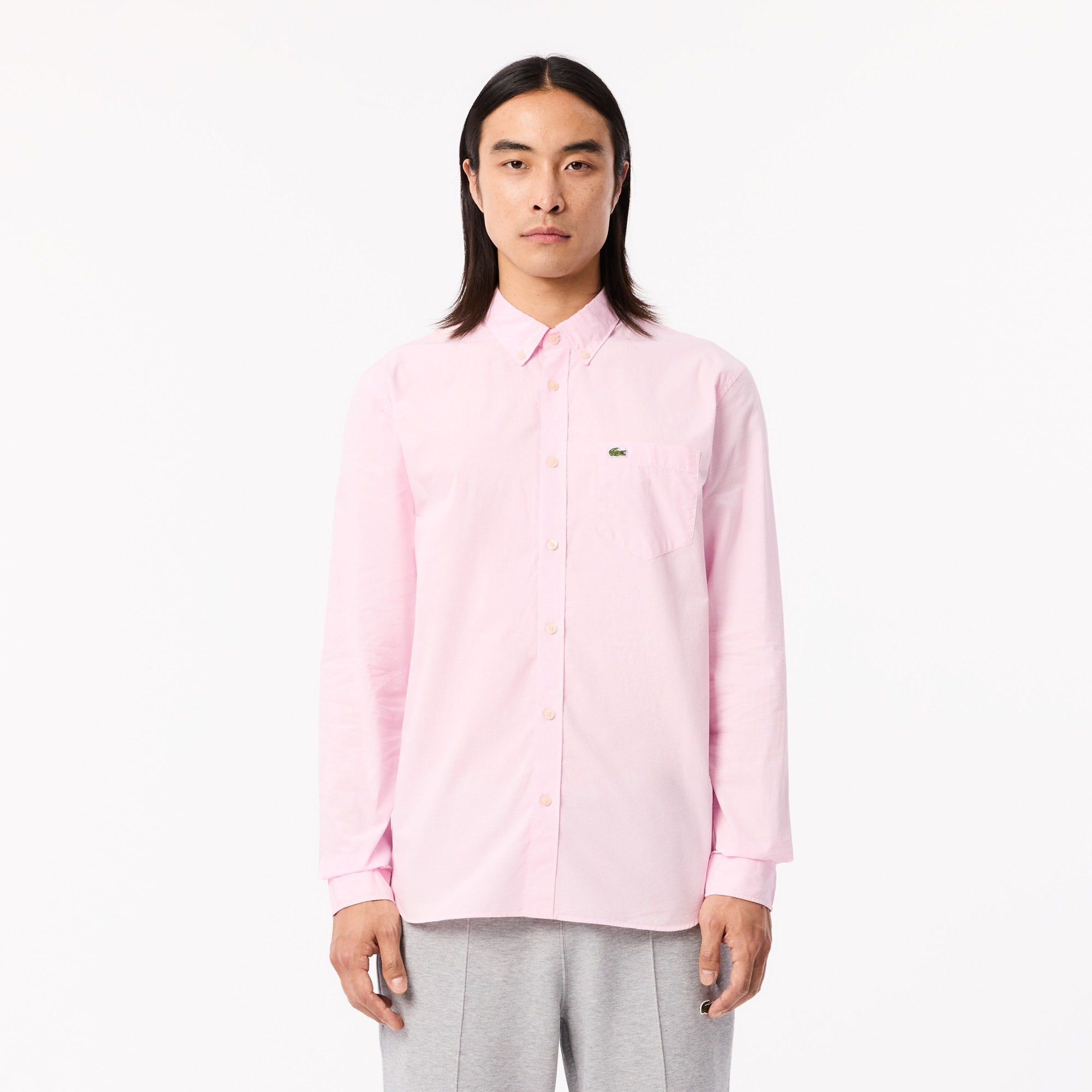 Men's Regular Fit Gingham Poplin Shirt - White / Light Pink