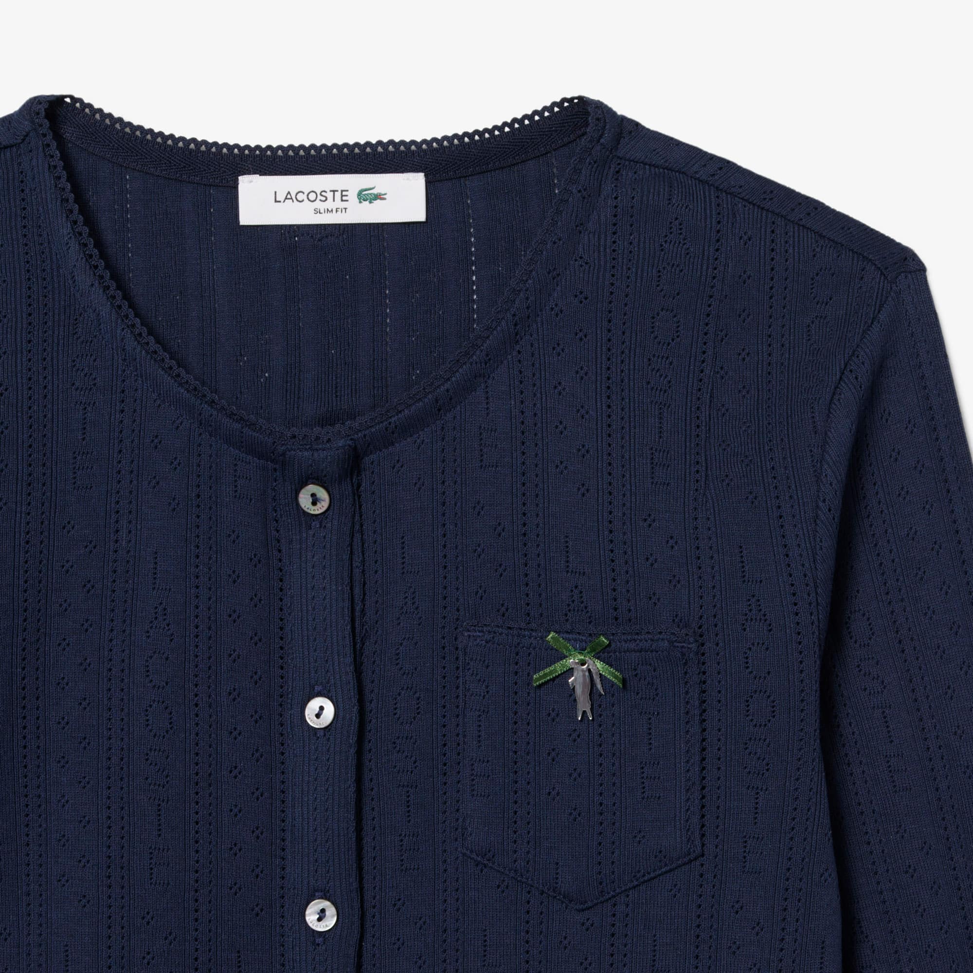 Slim Fit Pointelle Cardigan - Navy Blue