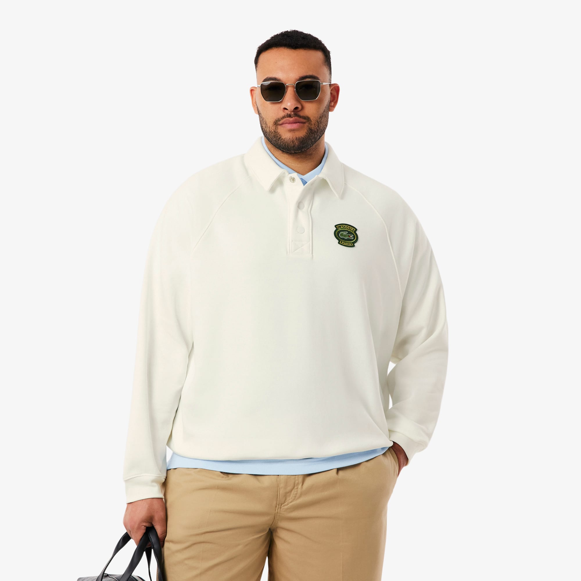 Men's Loose Fit Polo Collar Fleece Sweatshirt - White