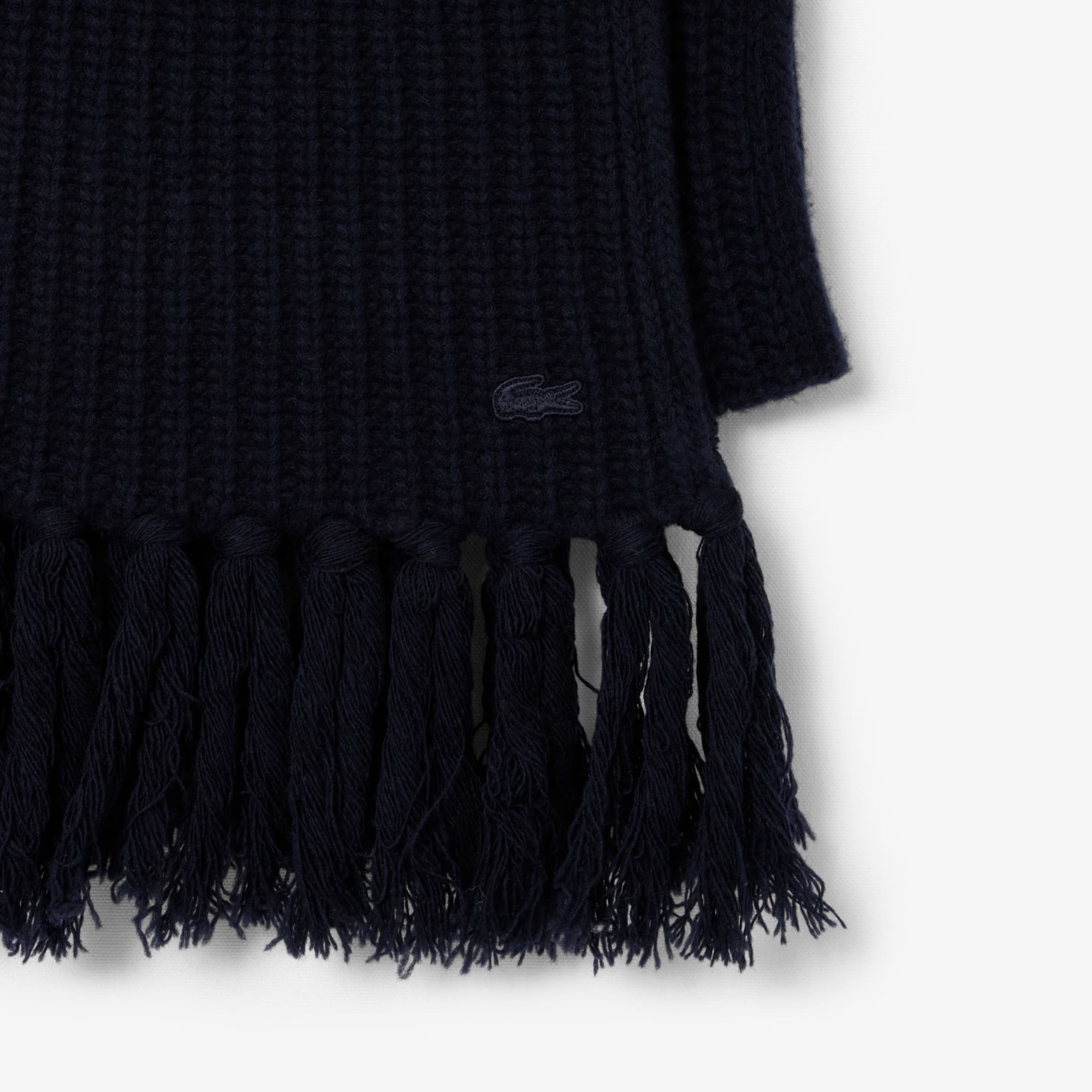 Women's Fringed Wool Scarf - Navy Blue
