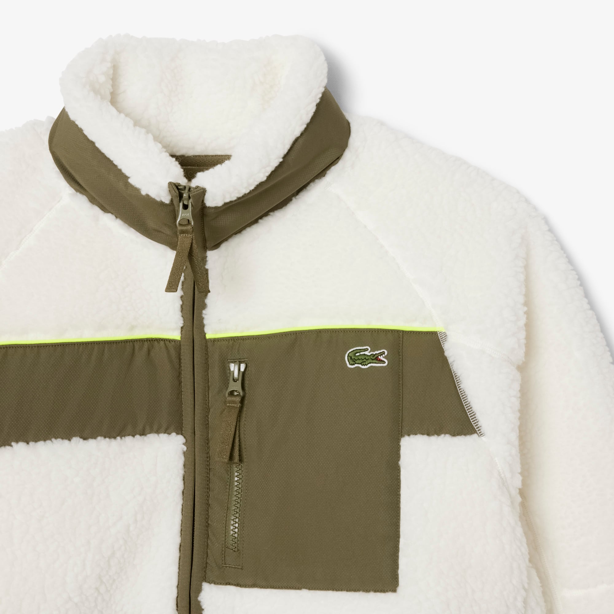 Men's Colorblock Sherpa Fleece Jacket - White / Khaki Green