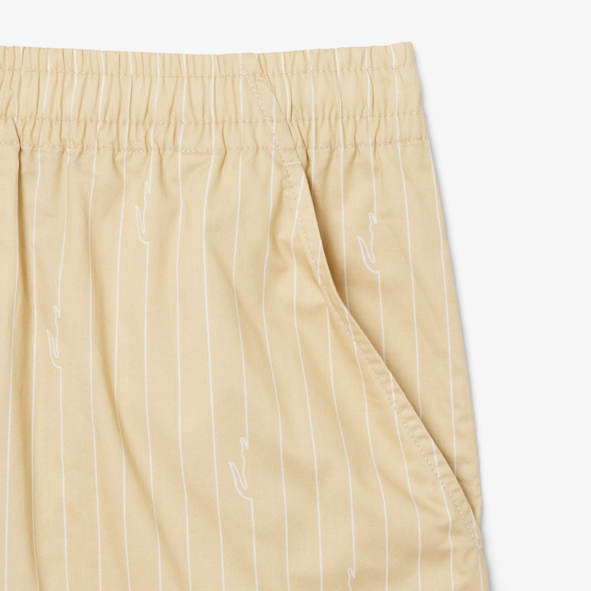 Print Stripe Cotton Shorts - Beige / Blanc