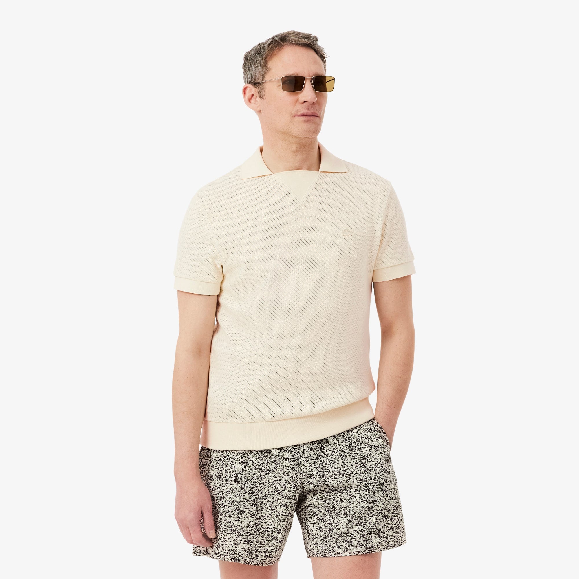 Regular Fit Lacy Cotton Polo - Beige