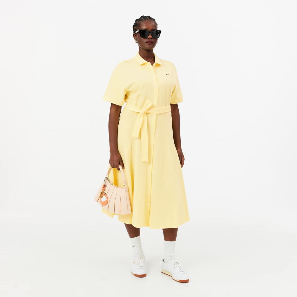 Women's Flared Mini-Piqué Polo Dress - Pastel yellow