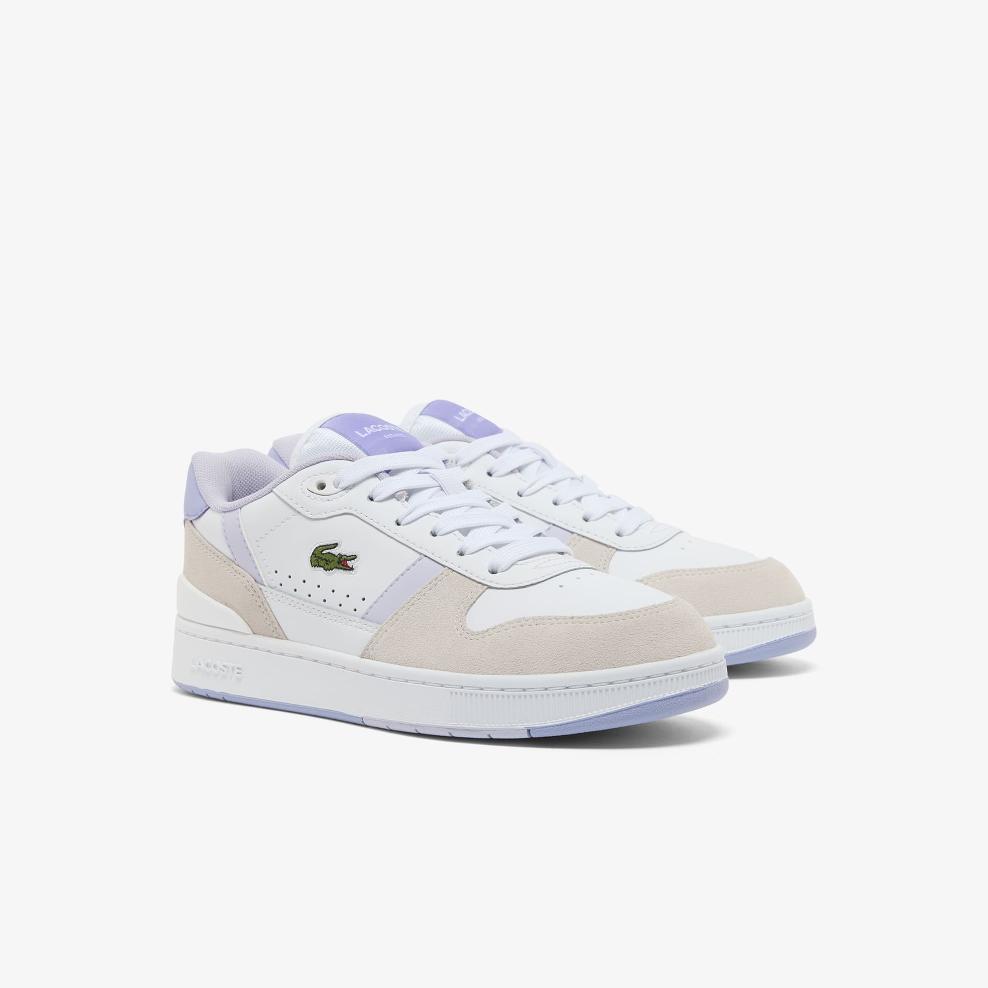 Women's T-Clip Set Leather Sneakers - WHT/LT PURP
