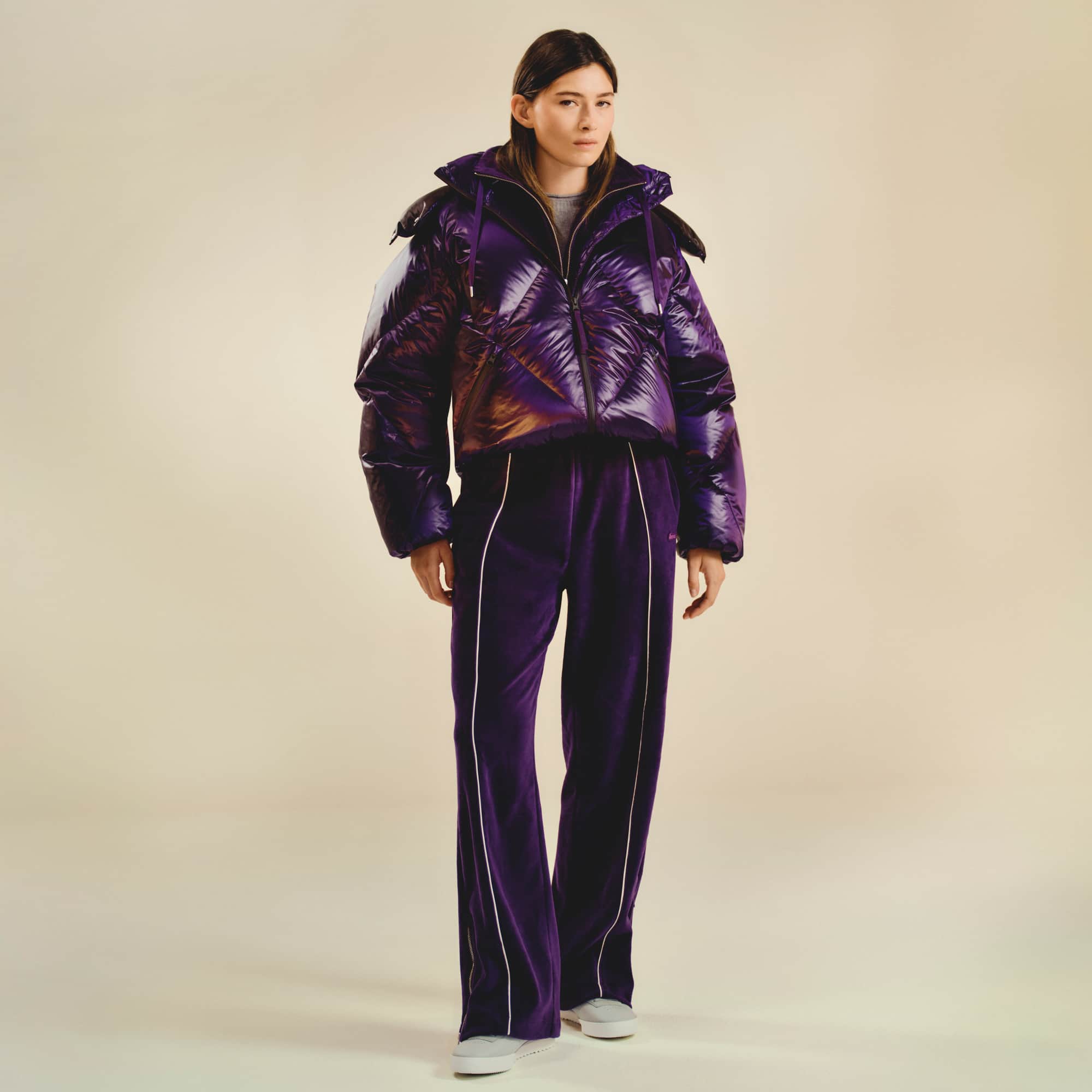 Women's Oversized Water-Repellent Down Jacket - Purple / Brown