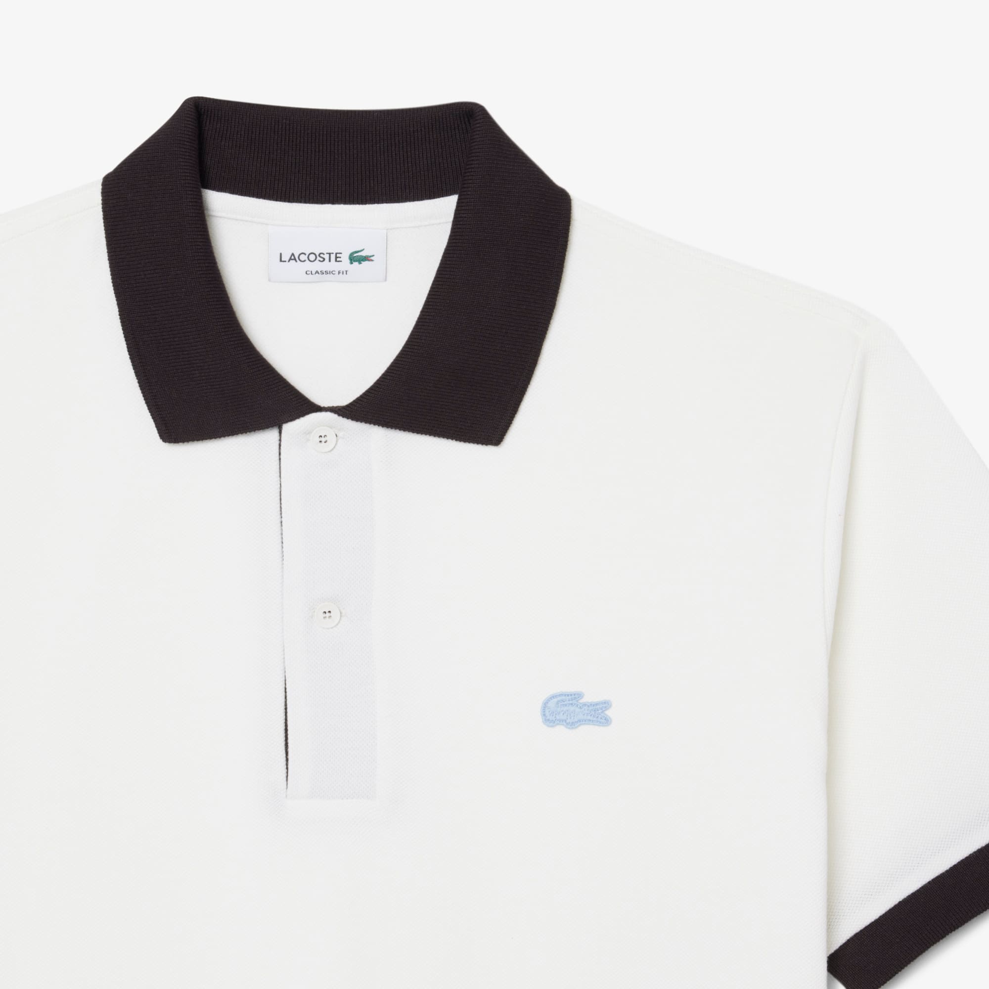 Classic Fit Contrast Rib Polo - Blanc / Marron