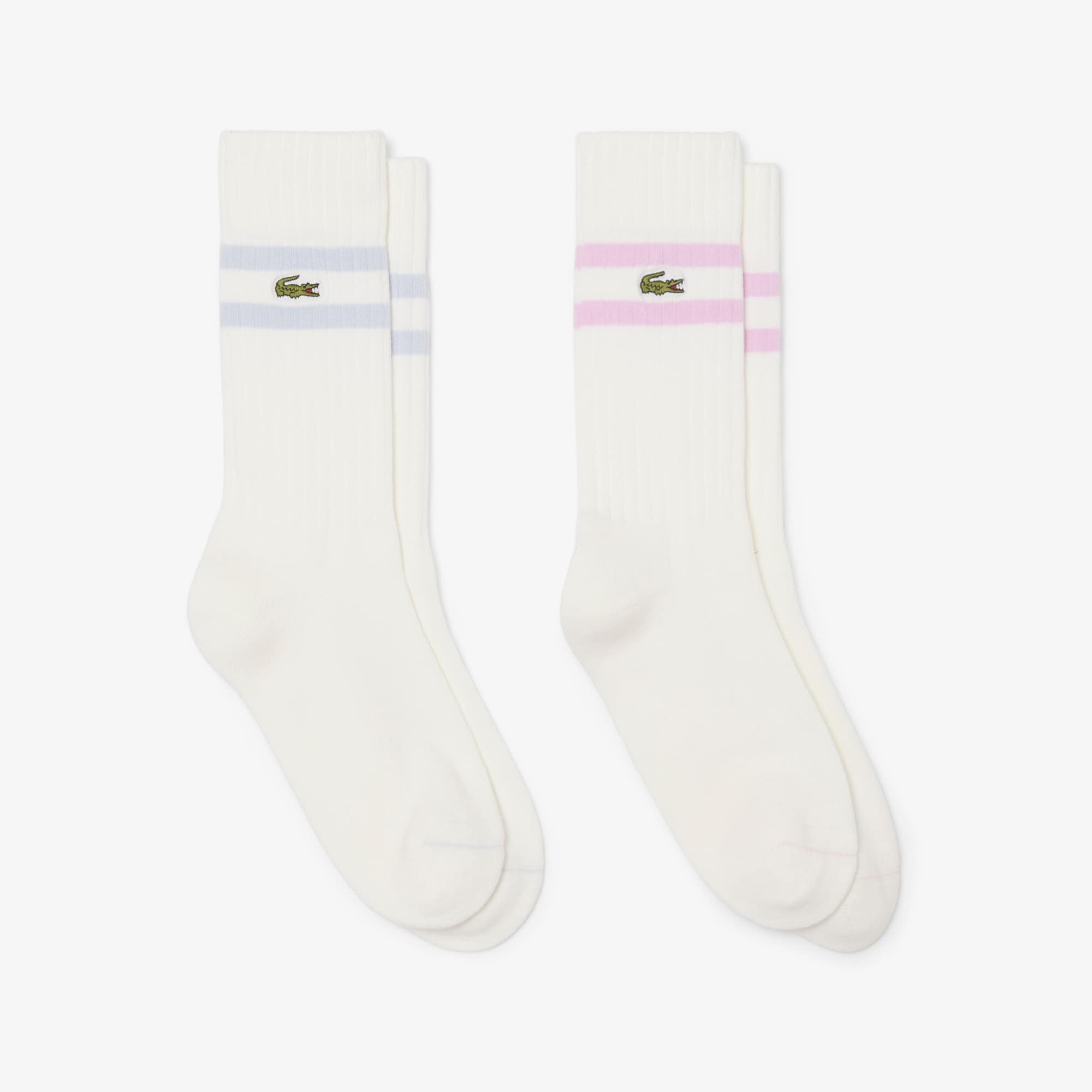 Unisex Ribbed Cotton Socks - Blanc / Bleu Clair / Rose