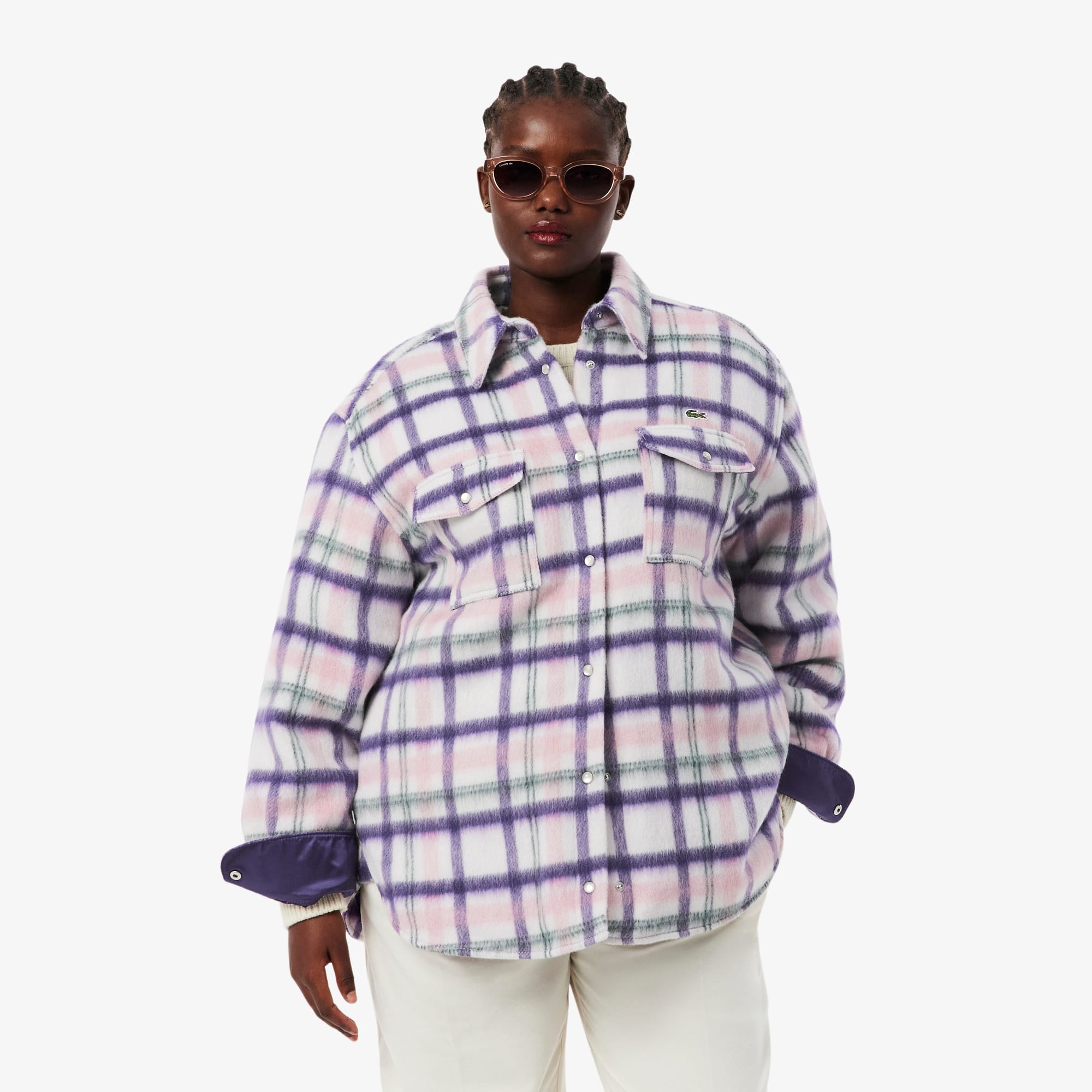Women's Oversized Quilted Wool Overshirt - White / Purple / Light Pink / Green