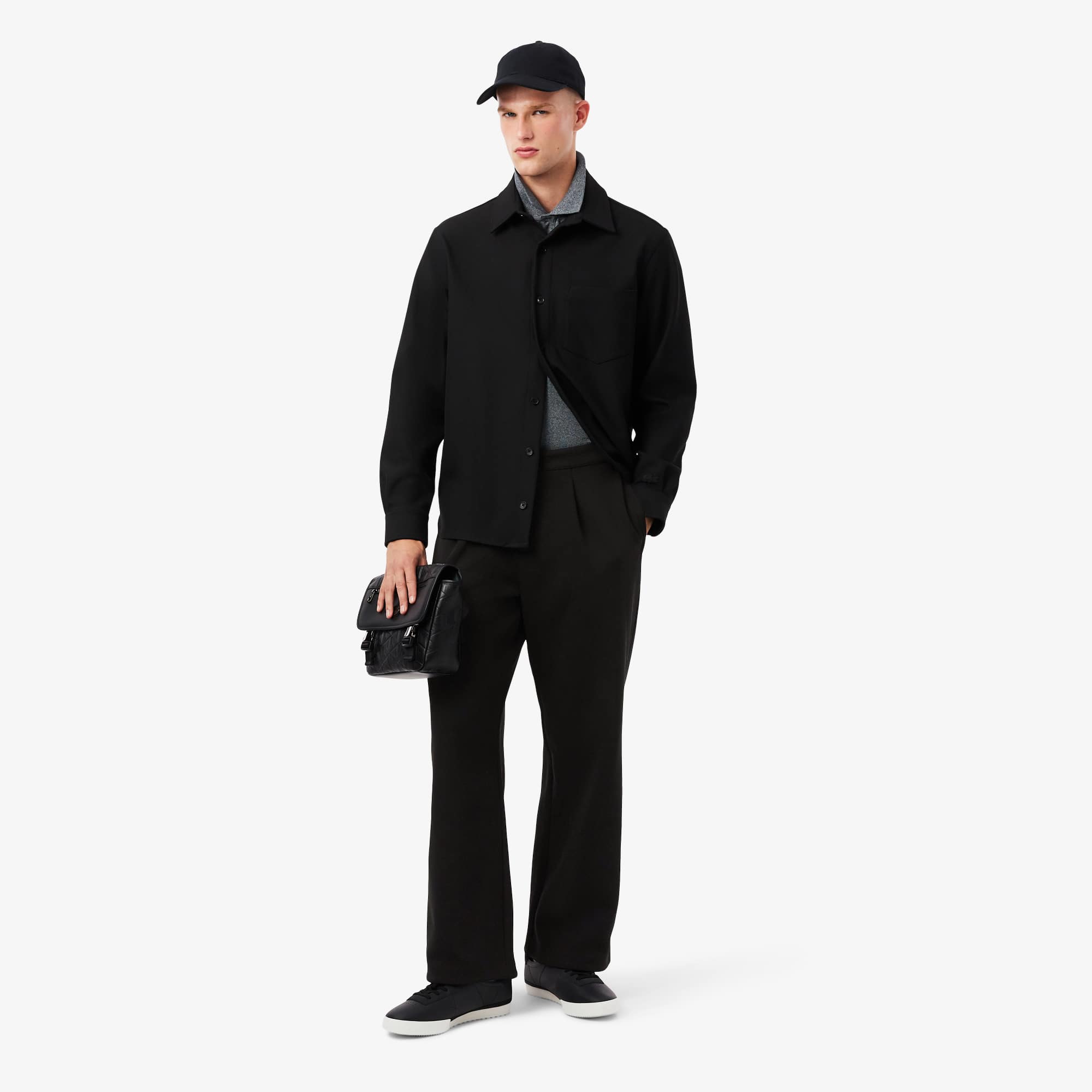 Men's Loose Fit Piqué Pleated Pants - Black