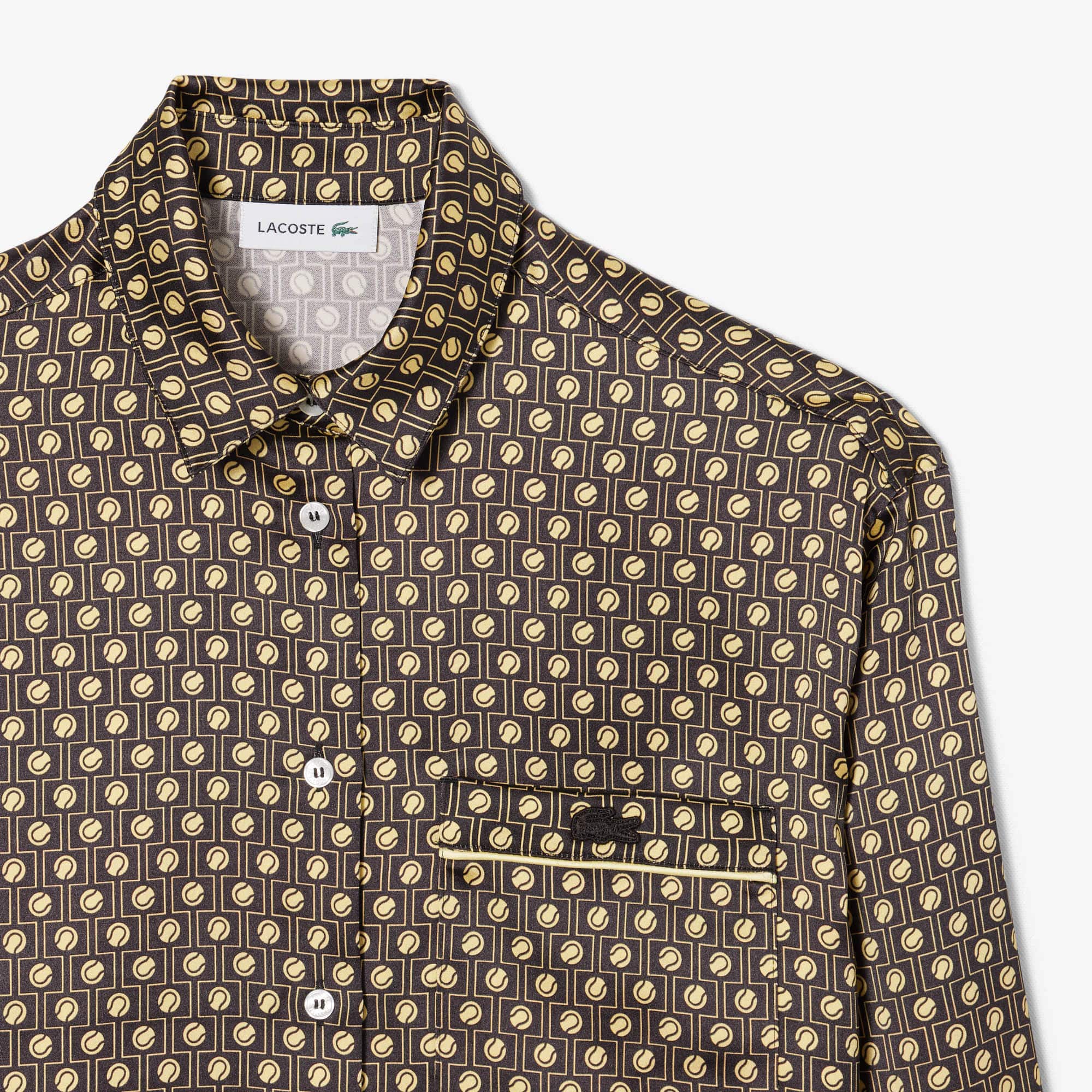 Oversized Printed Satin Shirt - Marron / Jaune