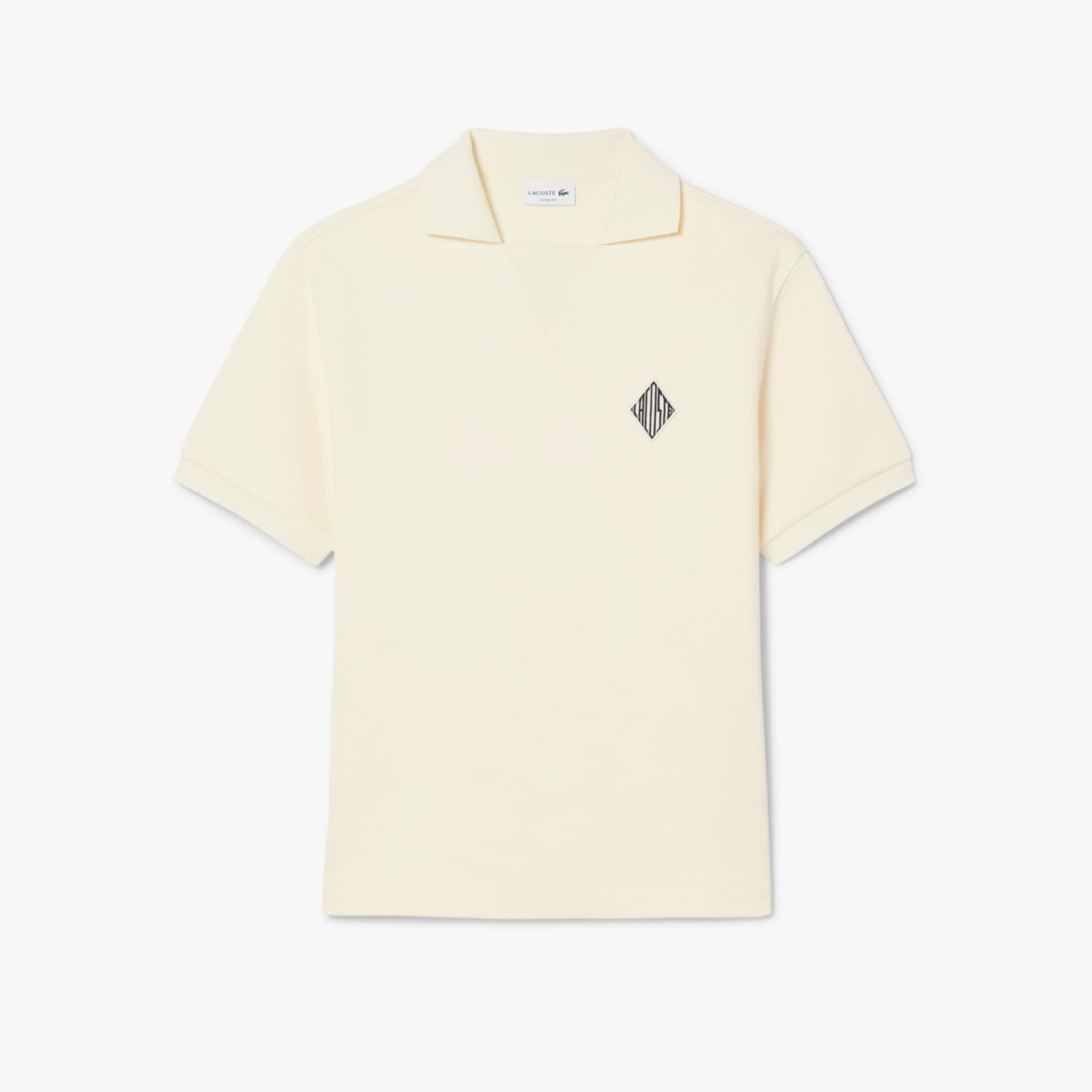 Loose Fit Badge Accent Fleece Polo - Lemon Beige