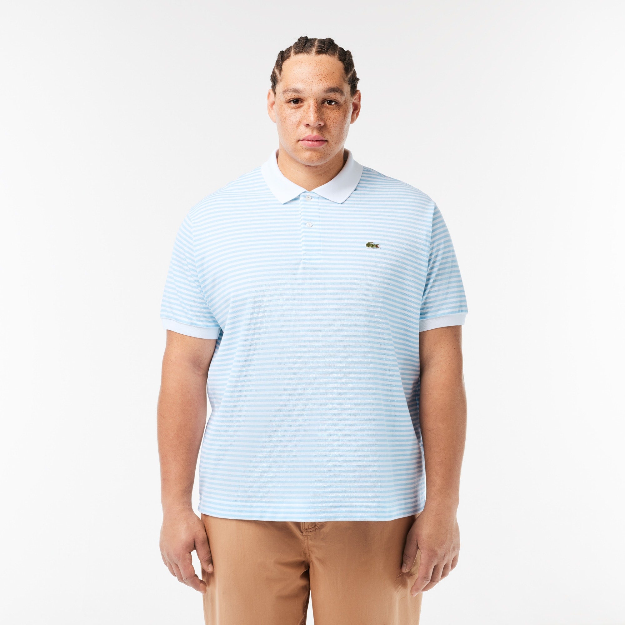 Men's Classic Fit Striped Petit Piqué Polo - White / Blue