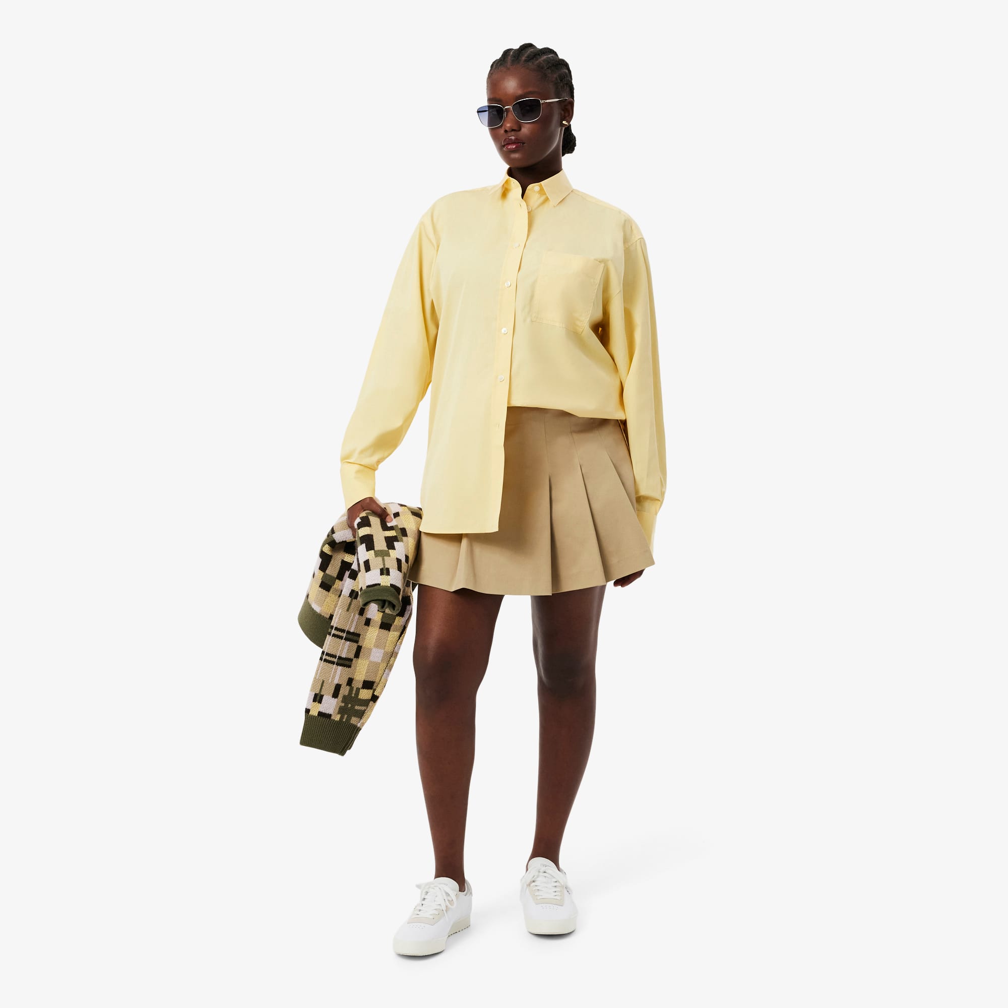 Women's Oversized Cotton Button Down Shirt - Yellow