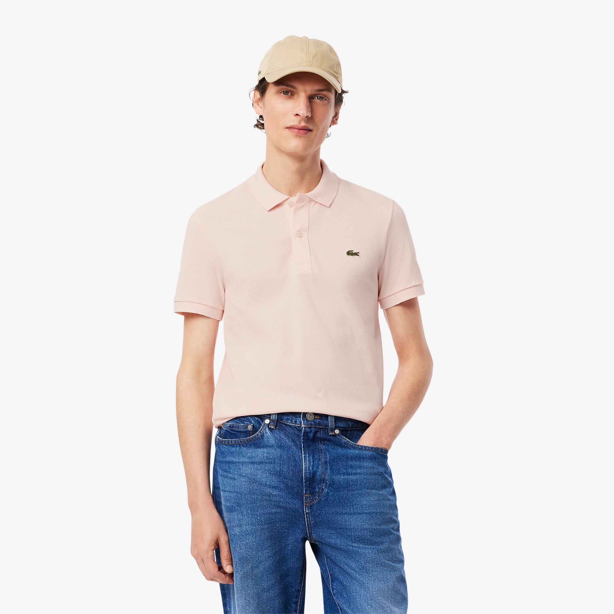 Men's Slim Fit Piqué Polo - Light Pink