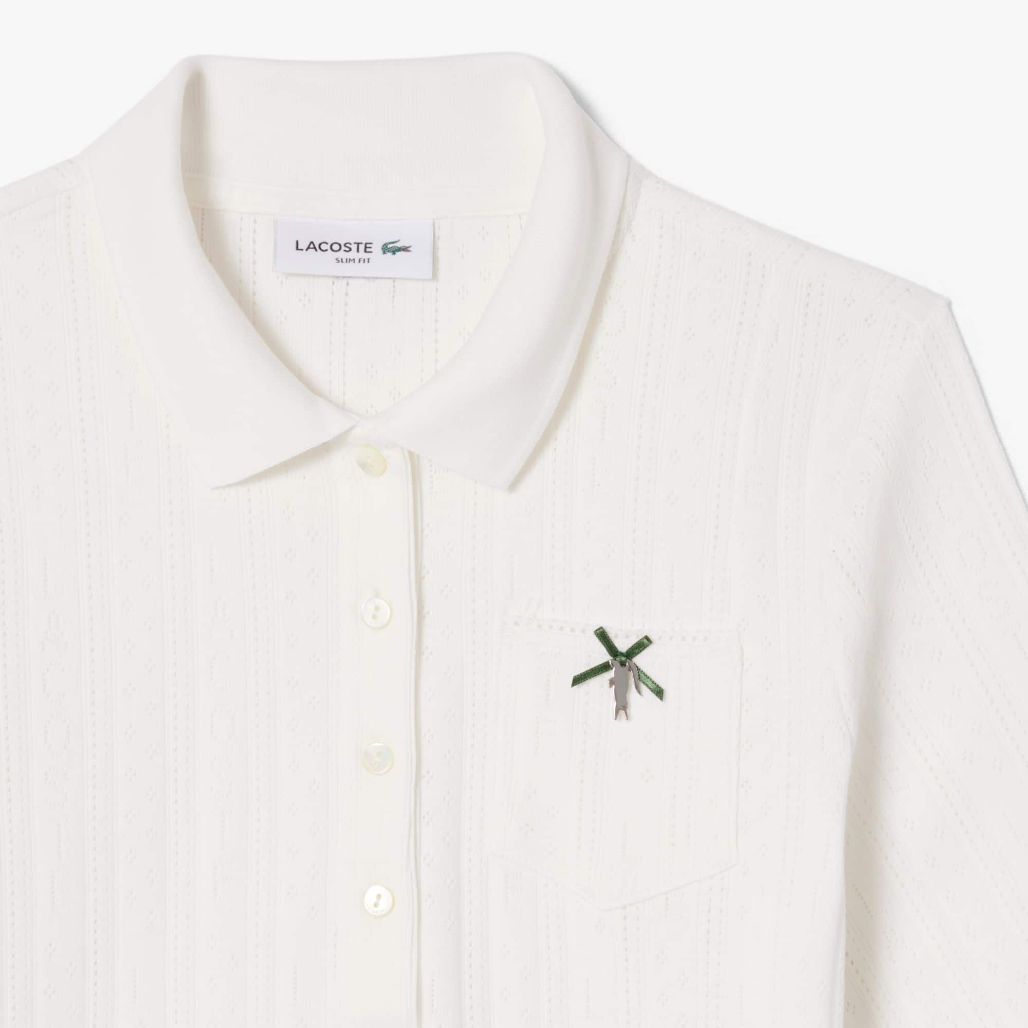 Women's Slim Fit Pointelle Branded L.12.D Polo - White