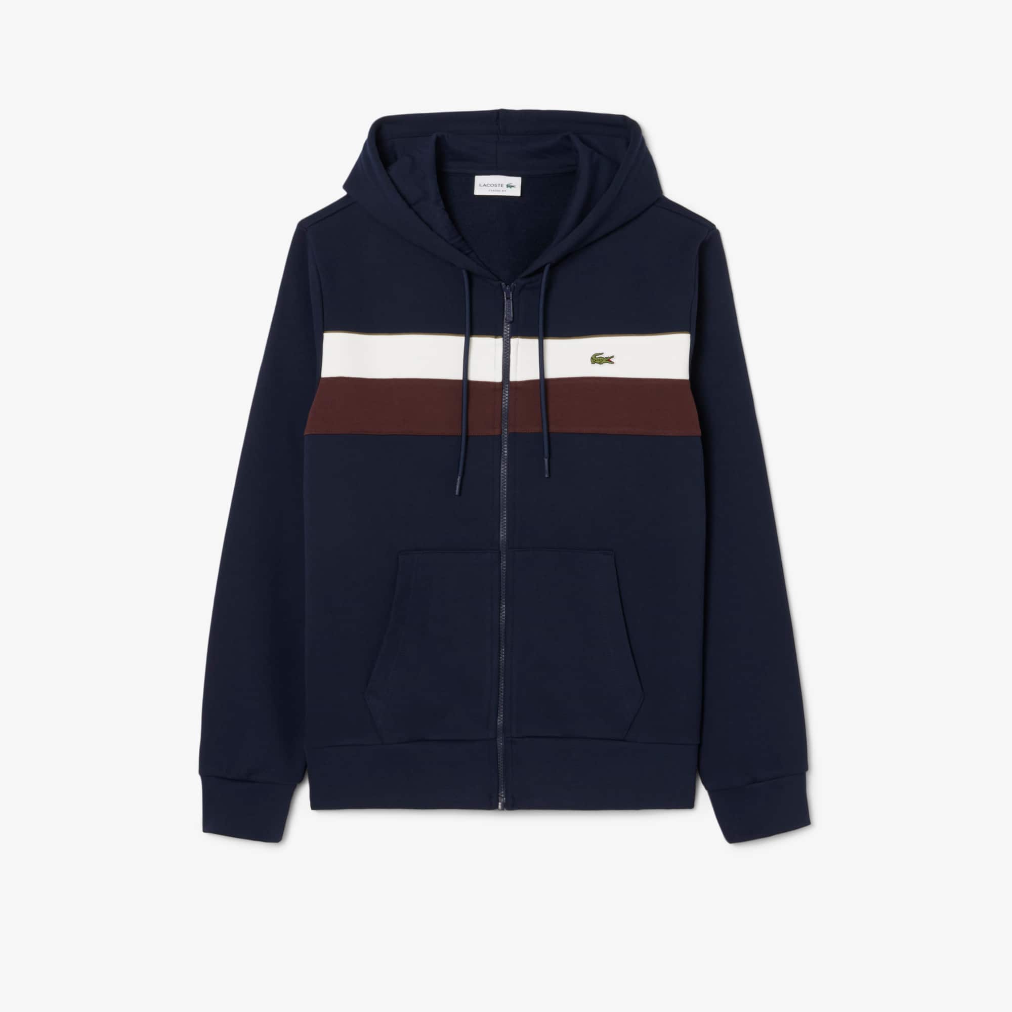 Men's Zip-Up Colorblock Hoodie - Navy Blue / White / Brown