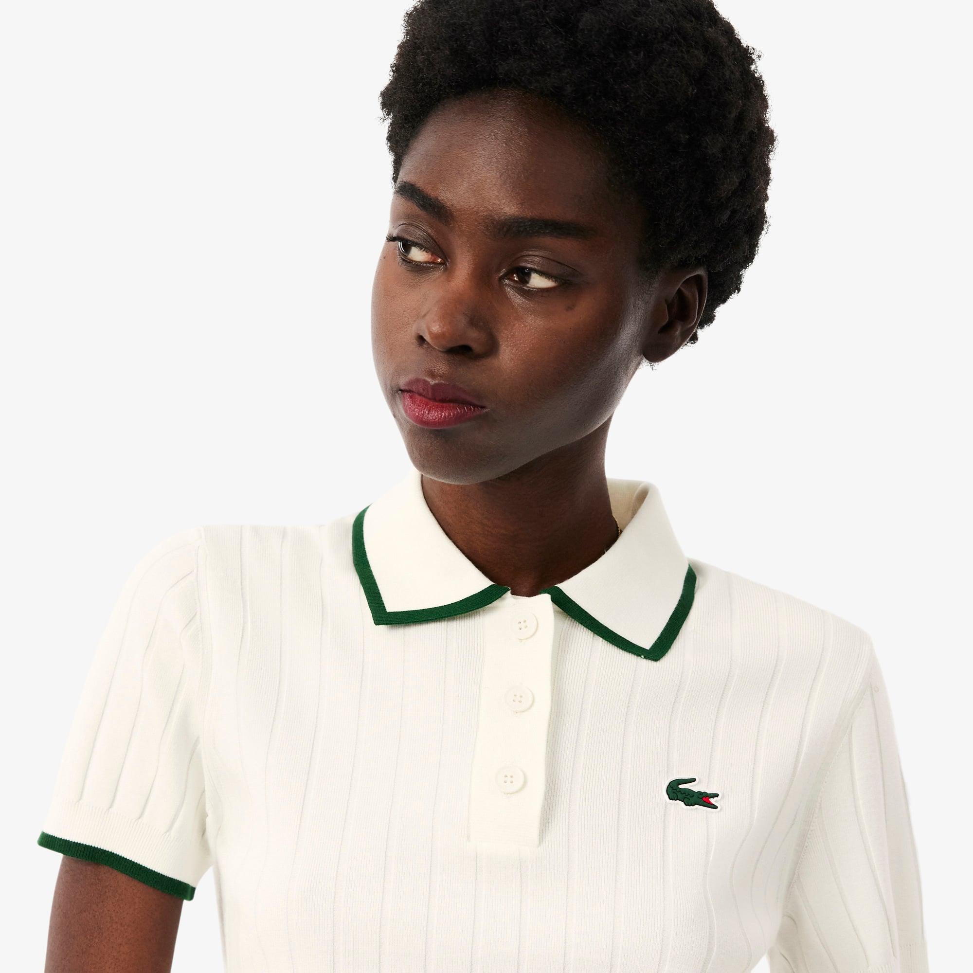 Women's Short Sleeve Polo Collar Golf Sweater - White / Green