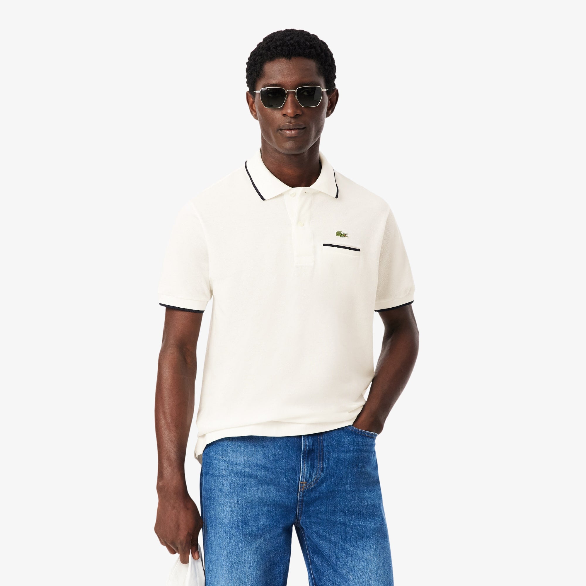 Men's Classic Fit Pocket Accent Polo - White / Navy Blue