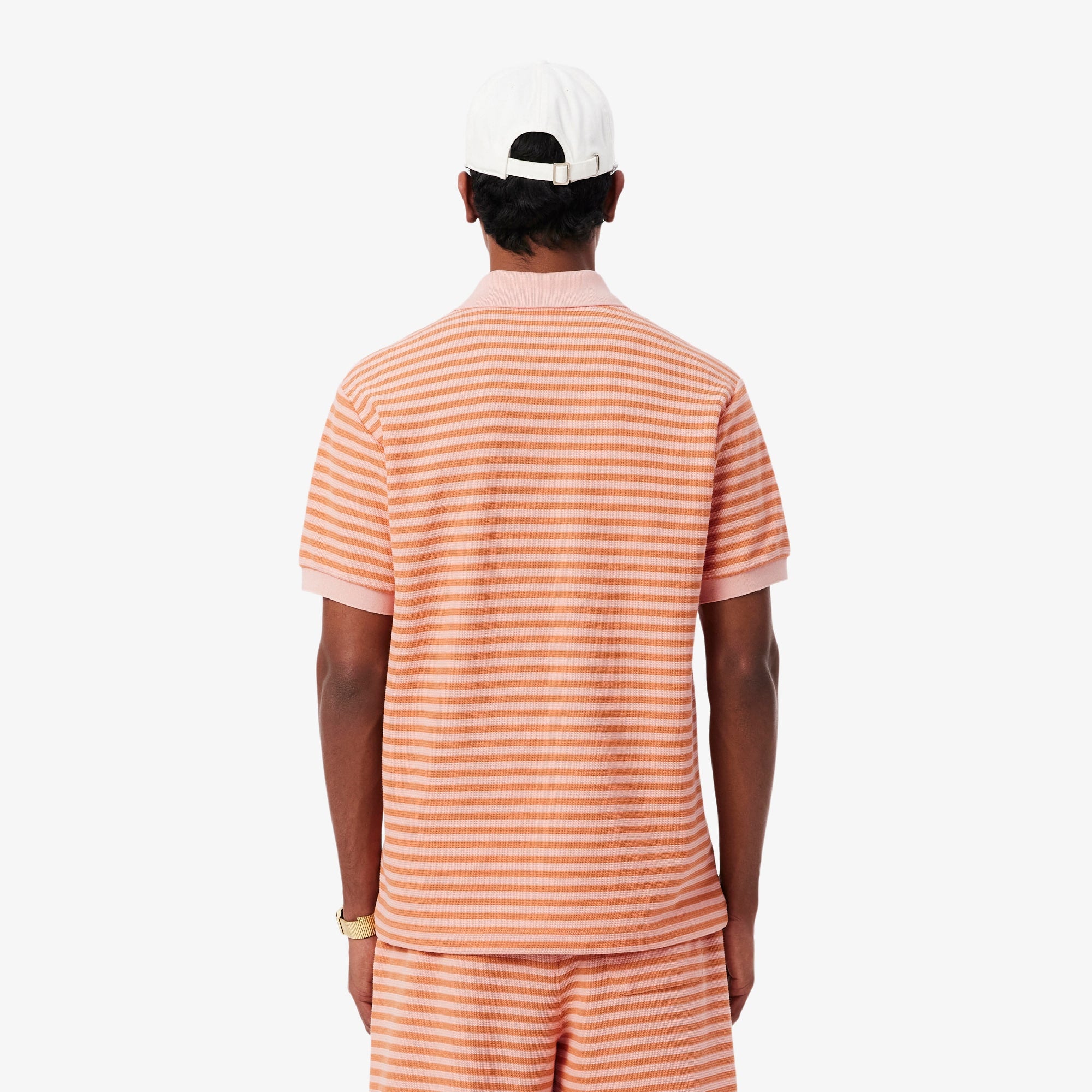 Classic Fit Textured Striped Polo - Rose / Orange