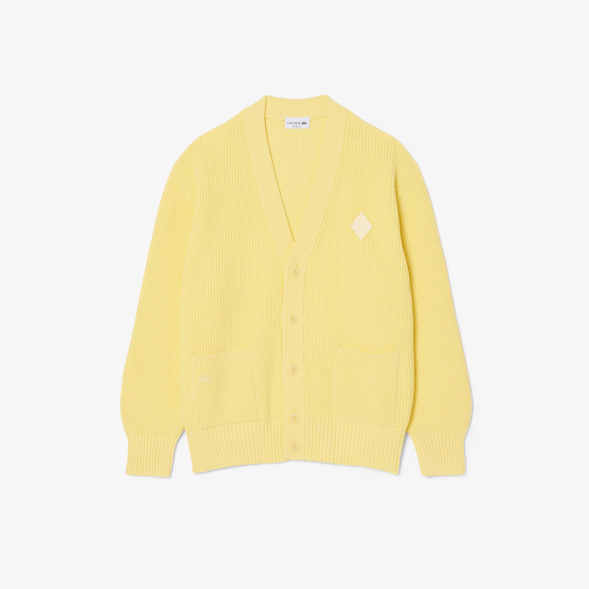 Relaxed Fit Ribbed Cotton Cardigan - Pastel yellow