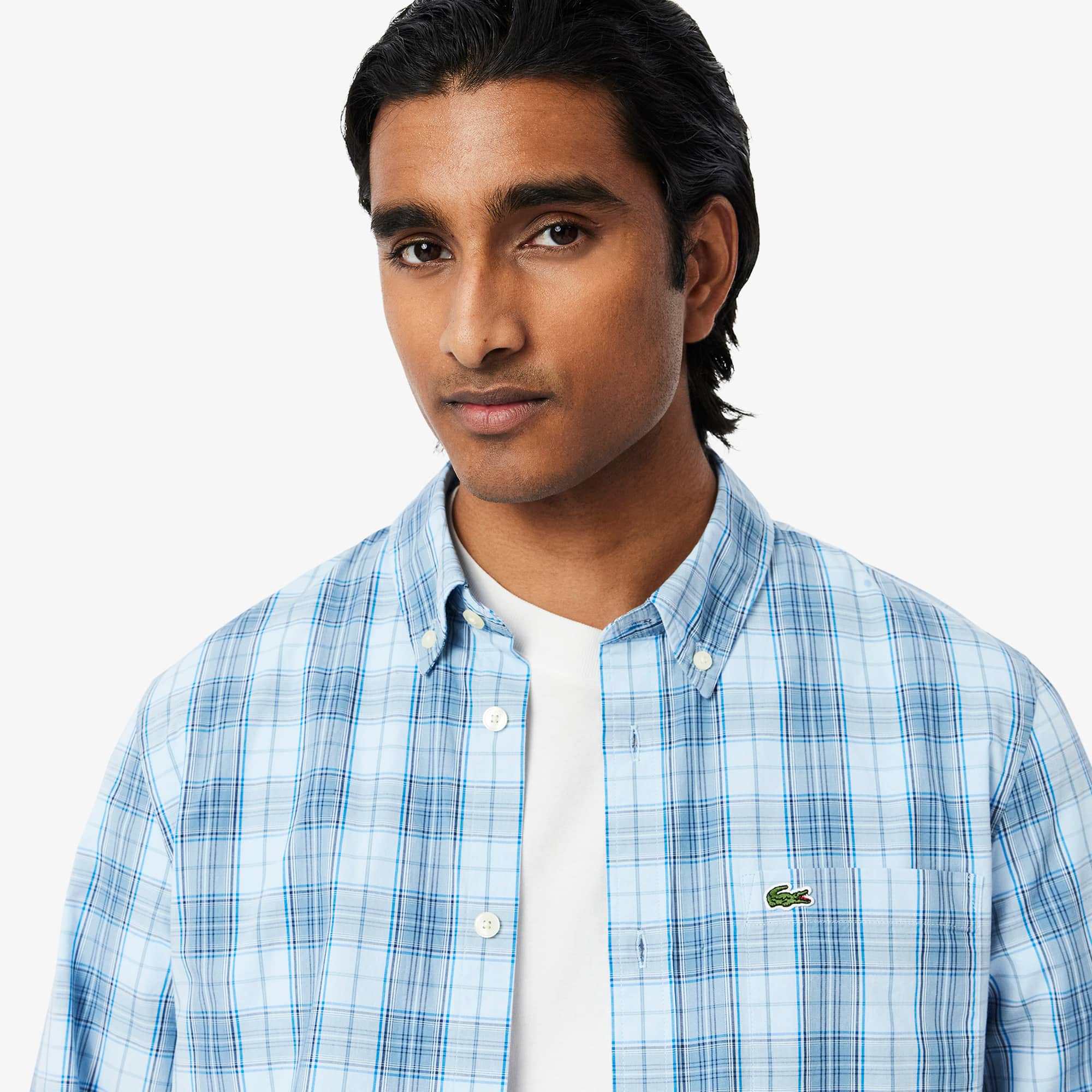 Men's Slim Fit Stretch Plaid Shirt - Light Blue / Blue / Navy Blue