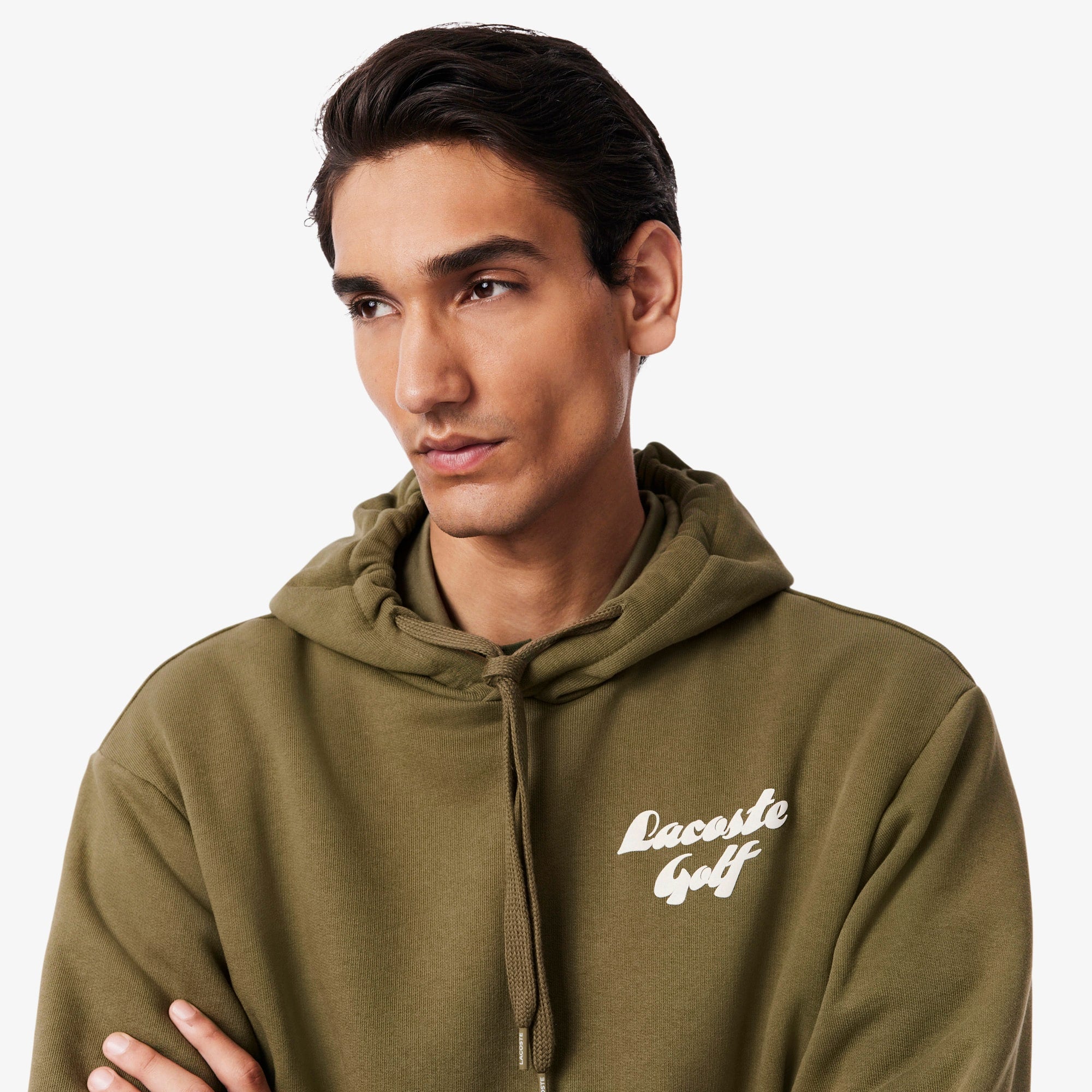 Men's Printed Fleece Golf Hoodie - Khaki Green
