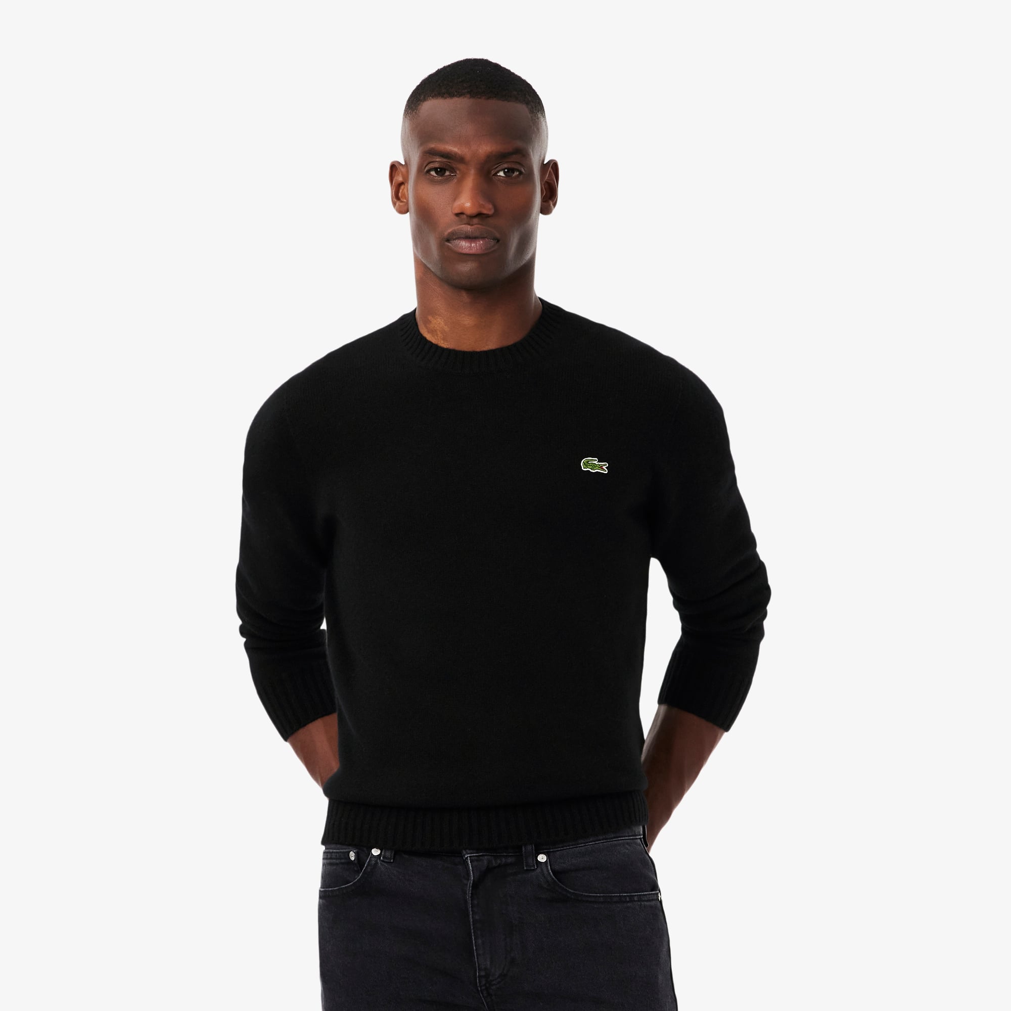 Men's 3D Knit Cashmere Crew Neck Sweater - Black