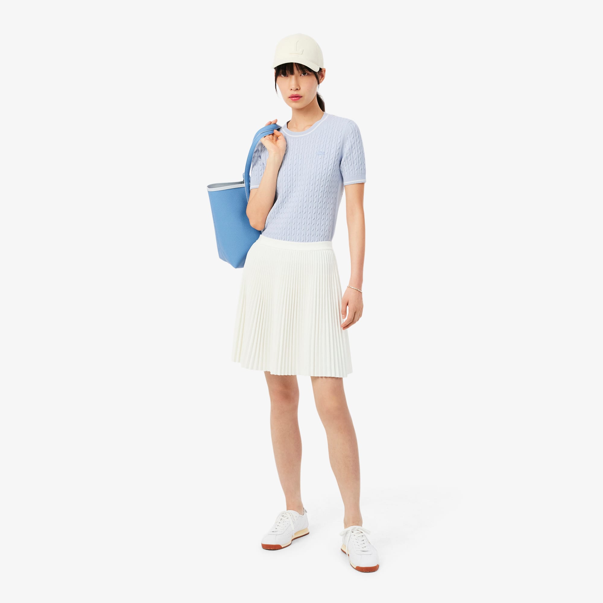 Short Sleeved Cable Knit Sweater - Phoenix blue