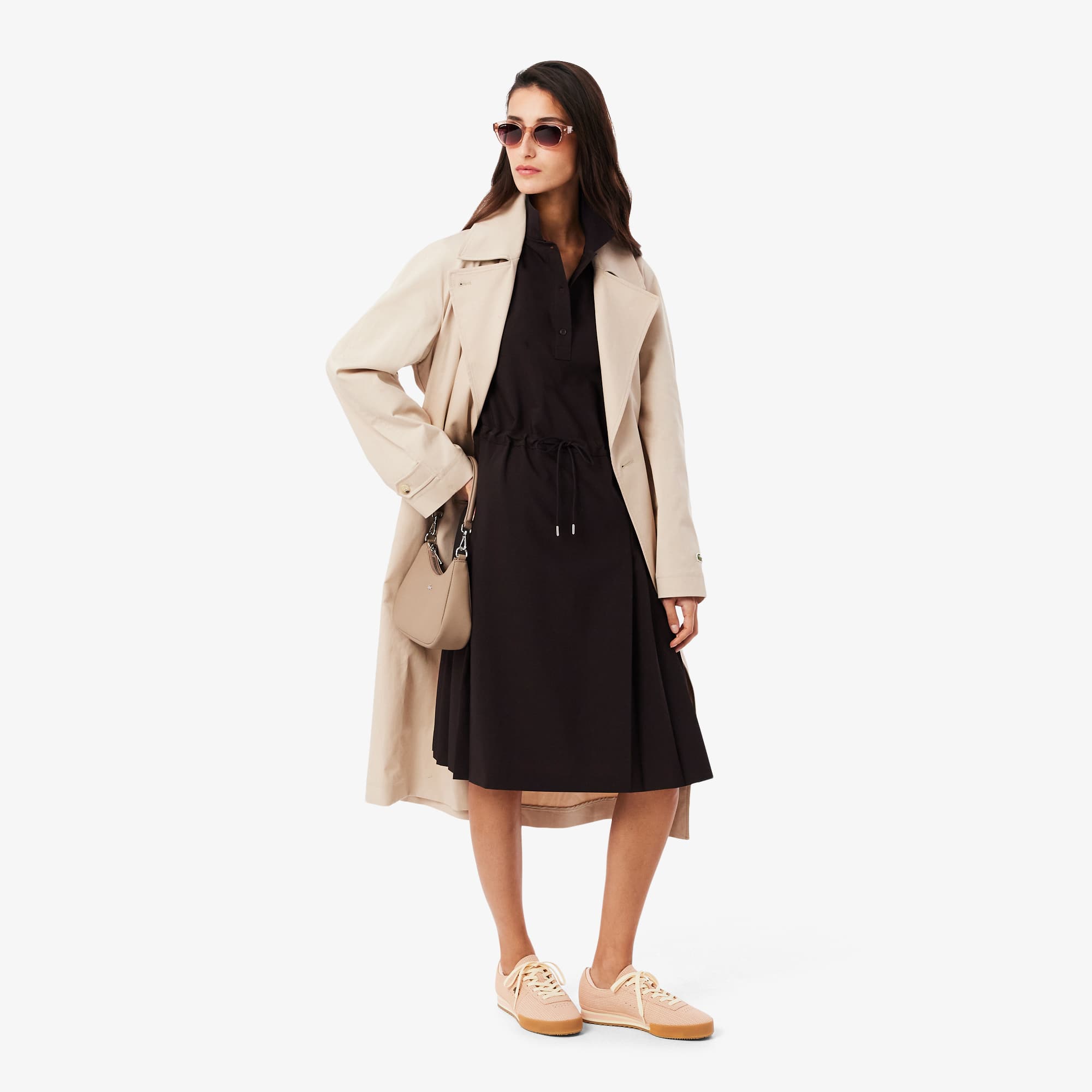 Wool blend Pleated Polo Dress - Brown